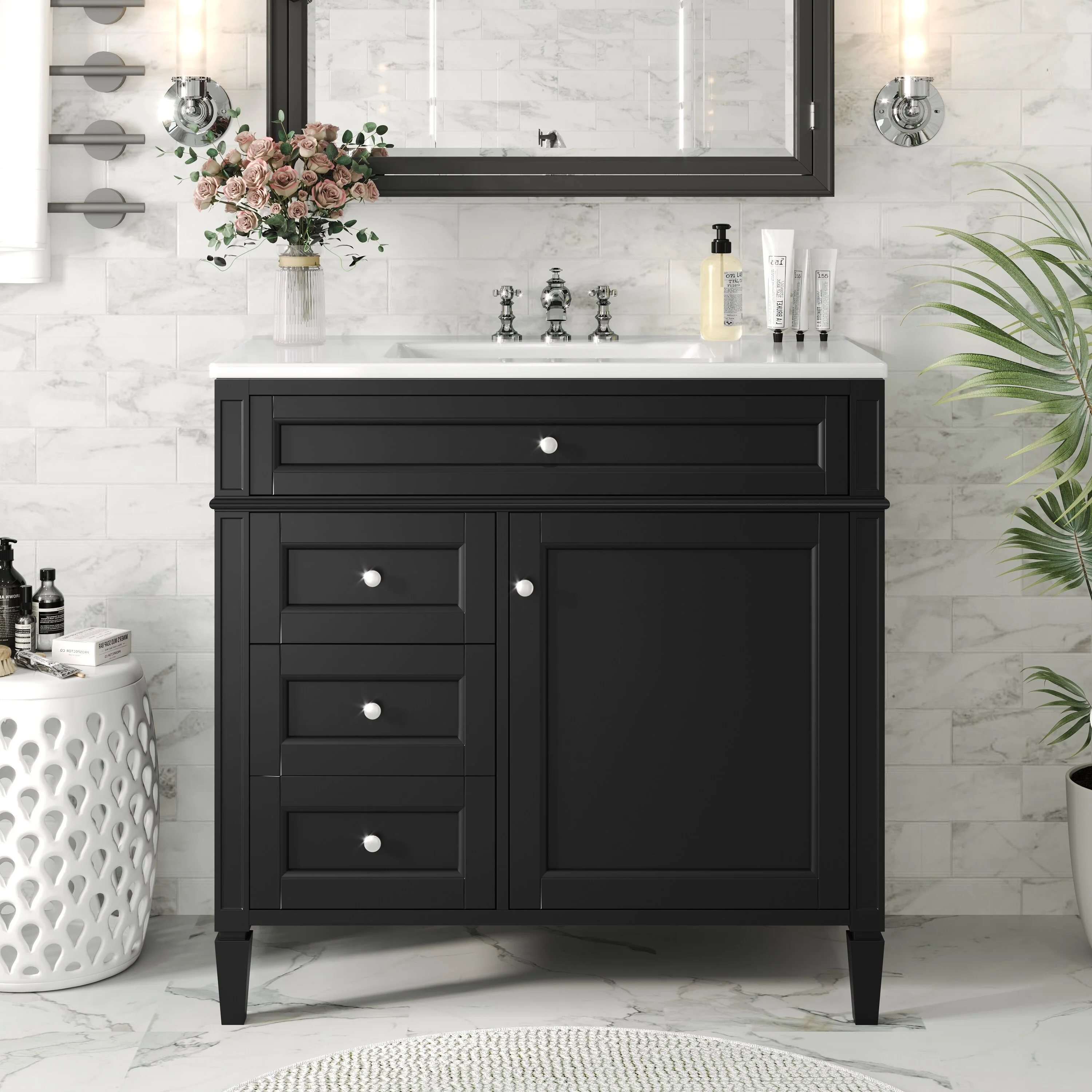Bathroom Vanity with Single Sink, Bathroom Vanities with 2 Drawers, Bathroom Storage Cabinet with 1 Tip-Out Drawer and 1 Door