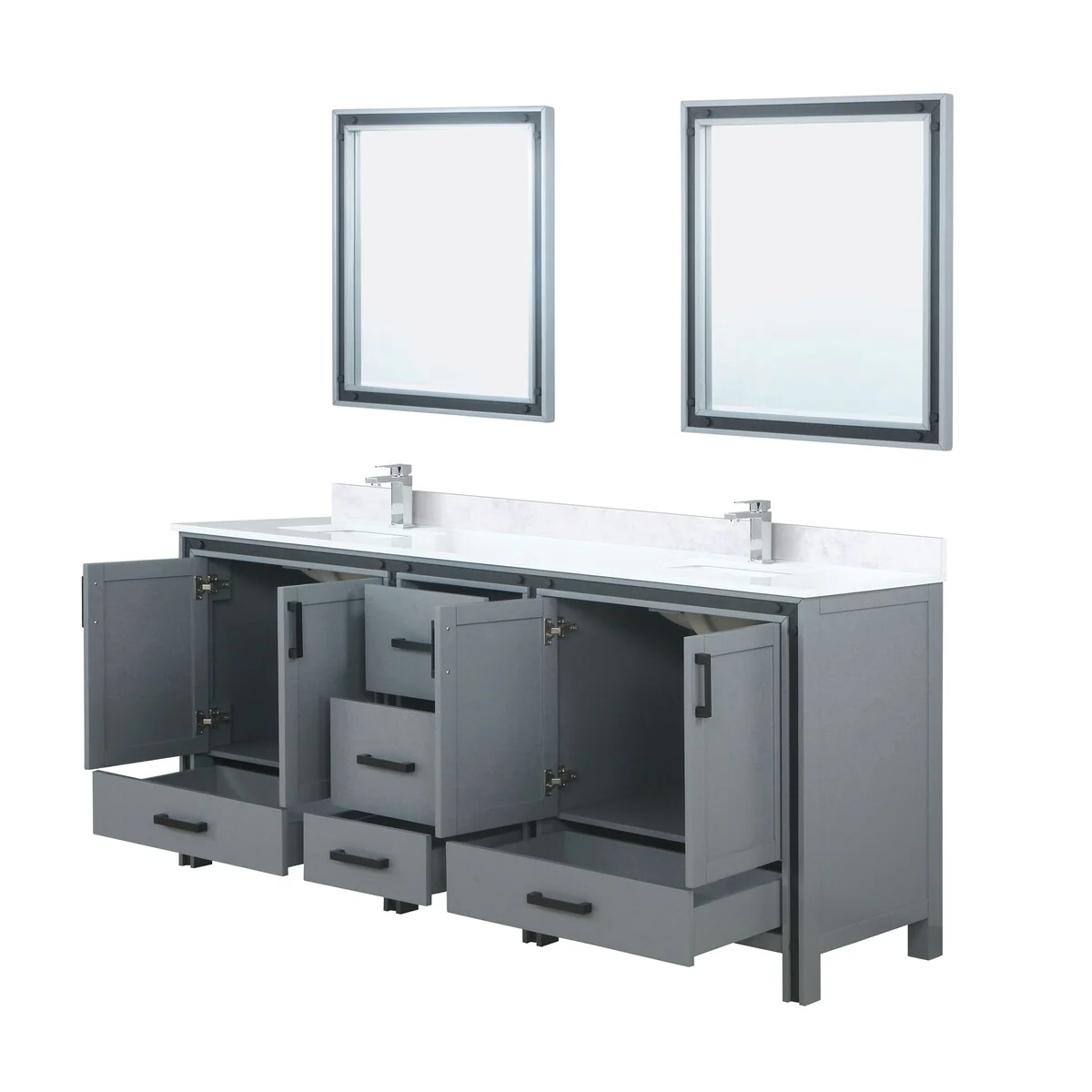 Ziva 80 in W x 22 in D White Double Bath Vanity, White Quartz Top, Faucet Set and 30 in Mirrors