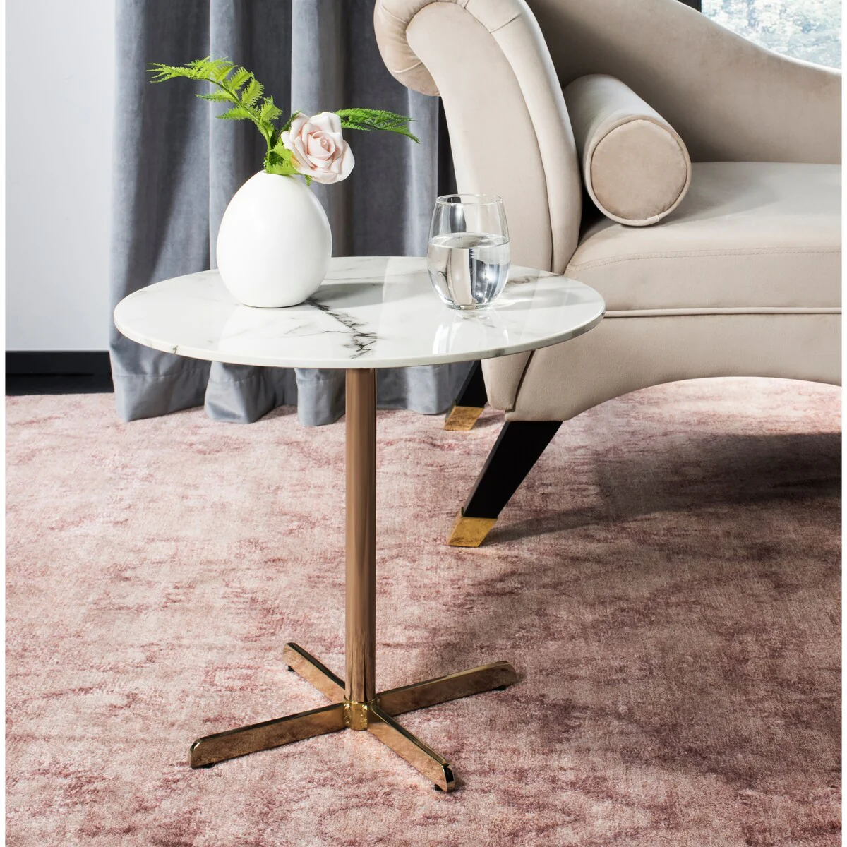 SAFAVIEH Peggy White/ Brass Round Side Table - 19.6