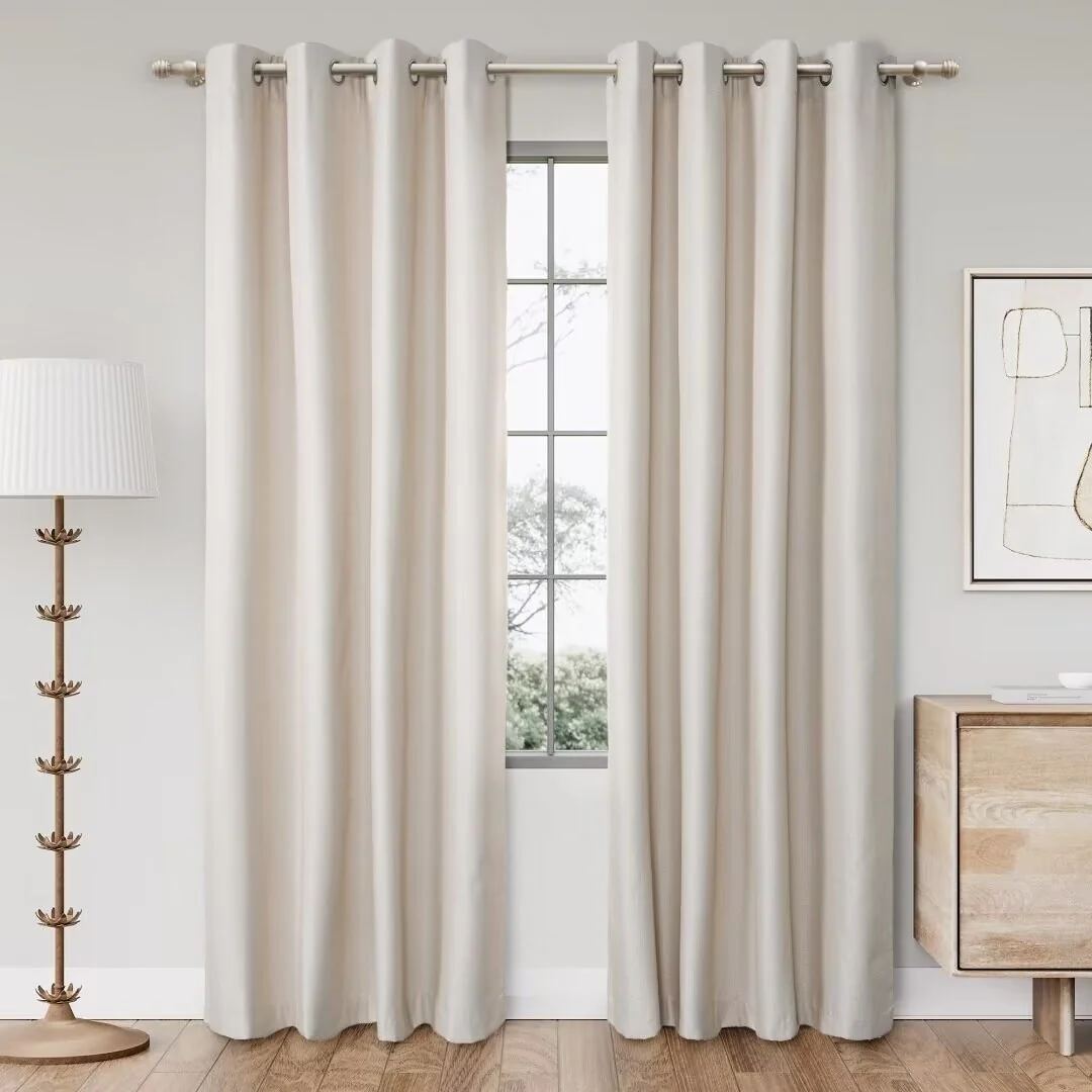 Textured Grid 100% Blackout Grommet Curtain Pair(2 Panels)