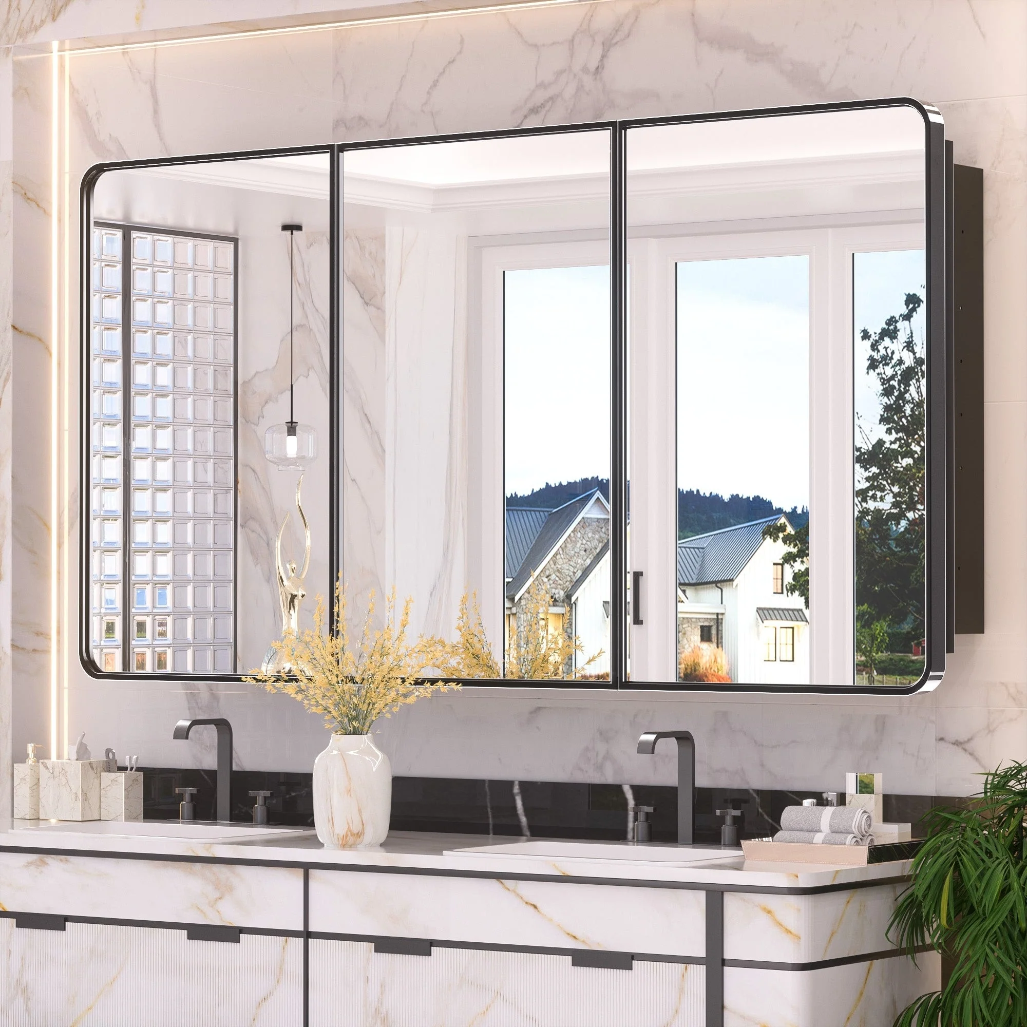 KEONJINN Medicine Cabinets for Bathroom with Mirror, Stainless Steel 1-3 Framed Doors