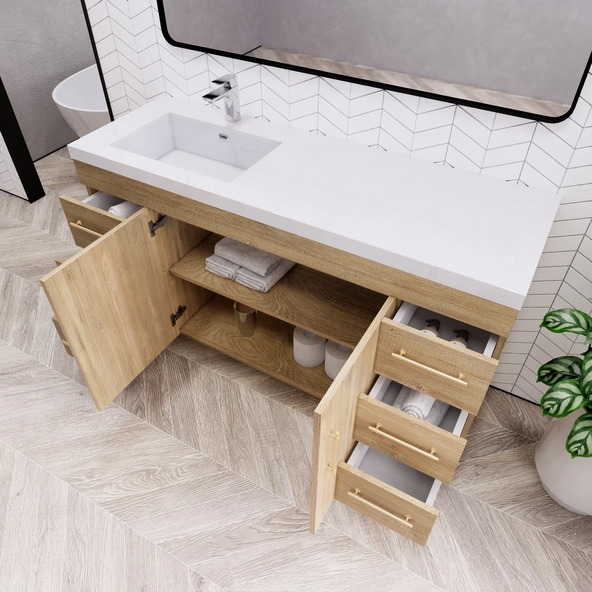 Eliza 60'' Freestanding Vanity with Single Sink on the Left