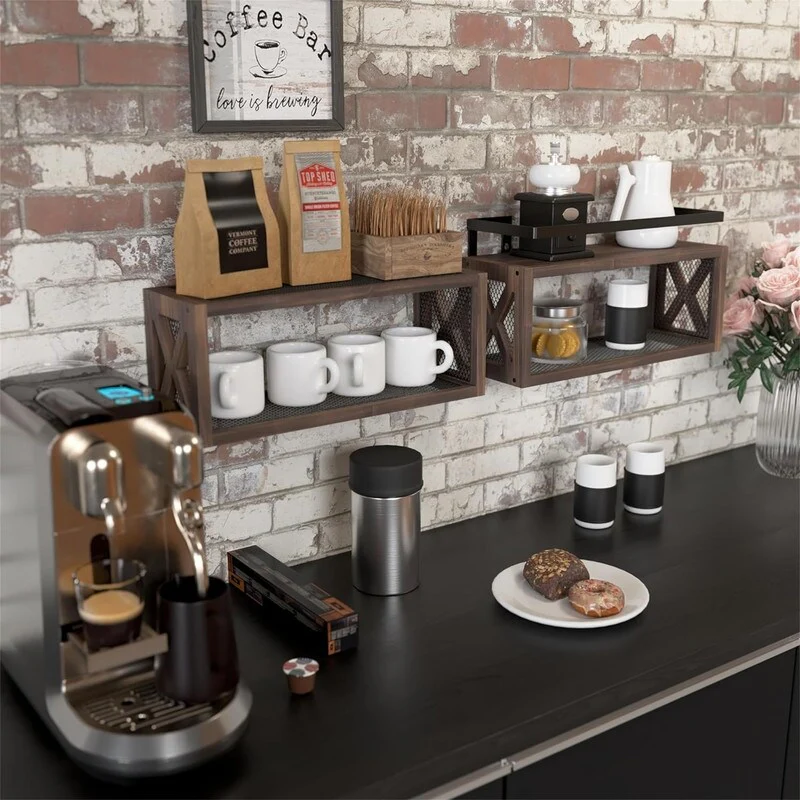 Floating Wood Shelves with Guardrail - 5.7