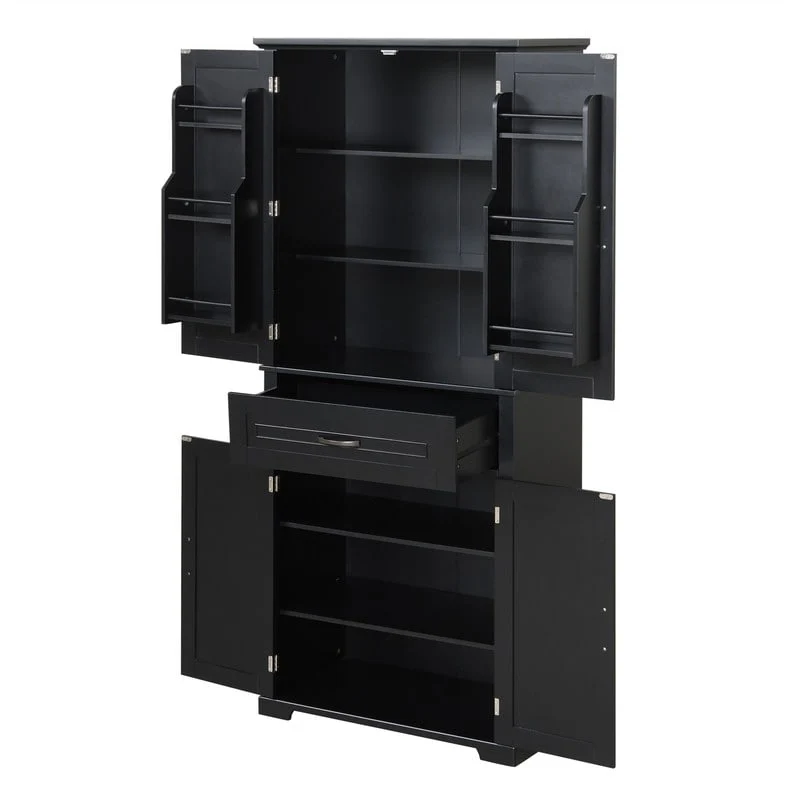 Bathroom Floor Cabinet, Freestanding Storage Cabinet with Doors and Drawer, Kitchen Cupboard with Adjustable Shelf