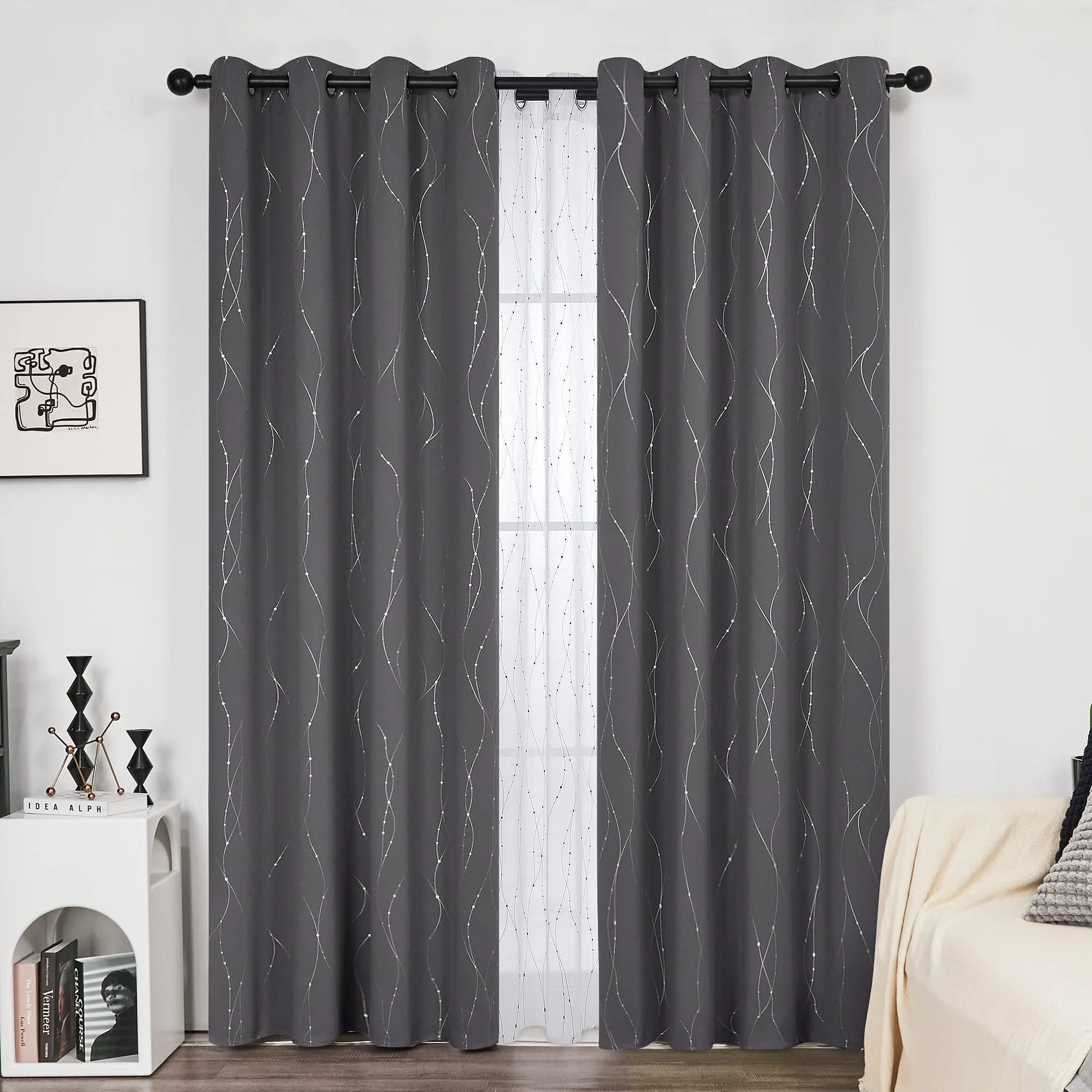 Deconovo Wave Line with Dots 52 Width Curtains Pair(2 Panel)