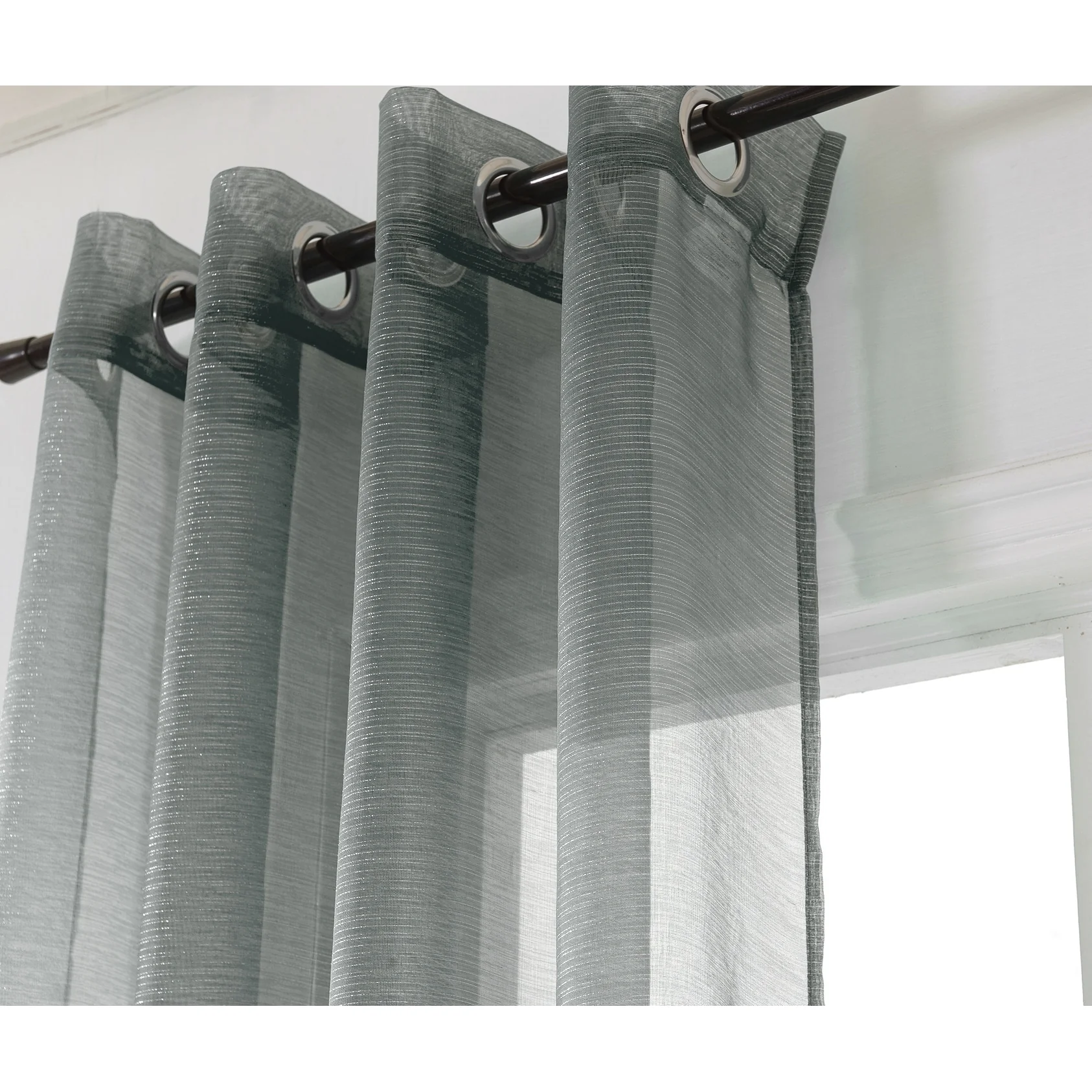 Lonnie Metallic Stripe Sheer Window Curtain Panel 90 inch