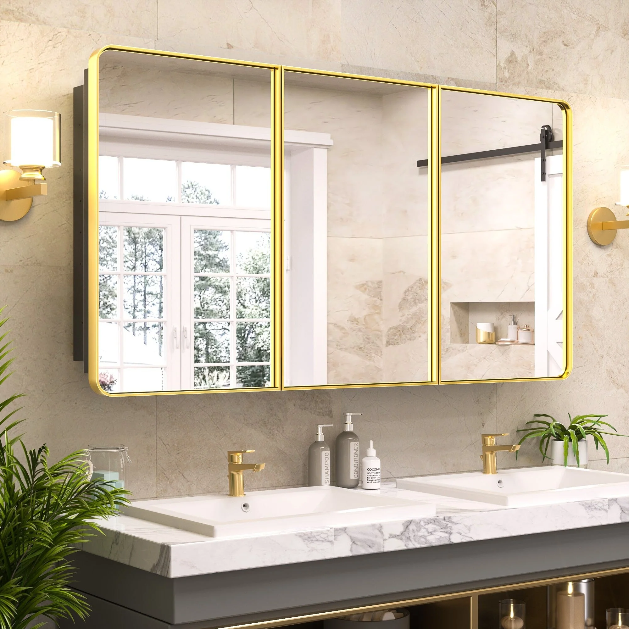 KEONJINN Medicine Cabinets for Bathroom with Mirror, Stainless Steel 1-3 Framed Doors