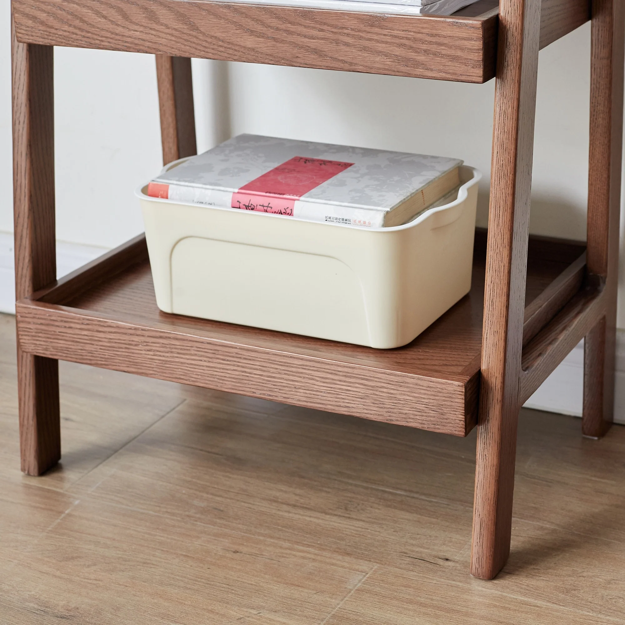 Walnut Finished Oak Wood Storage Ladder Shelf