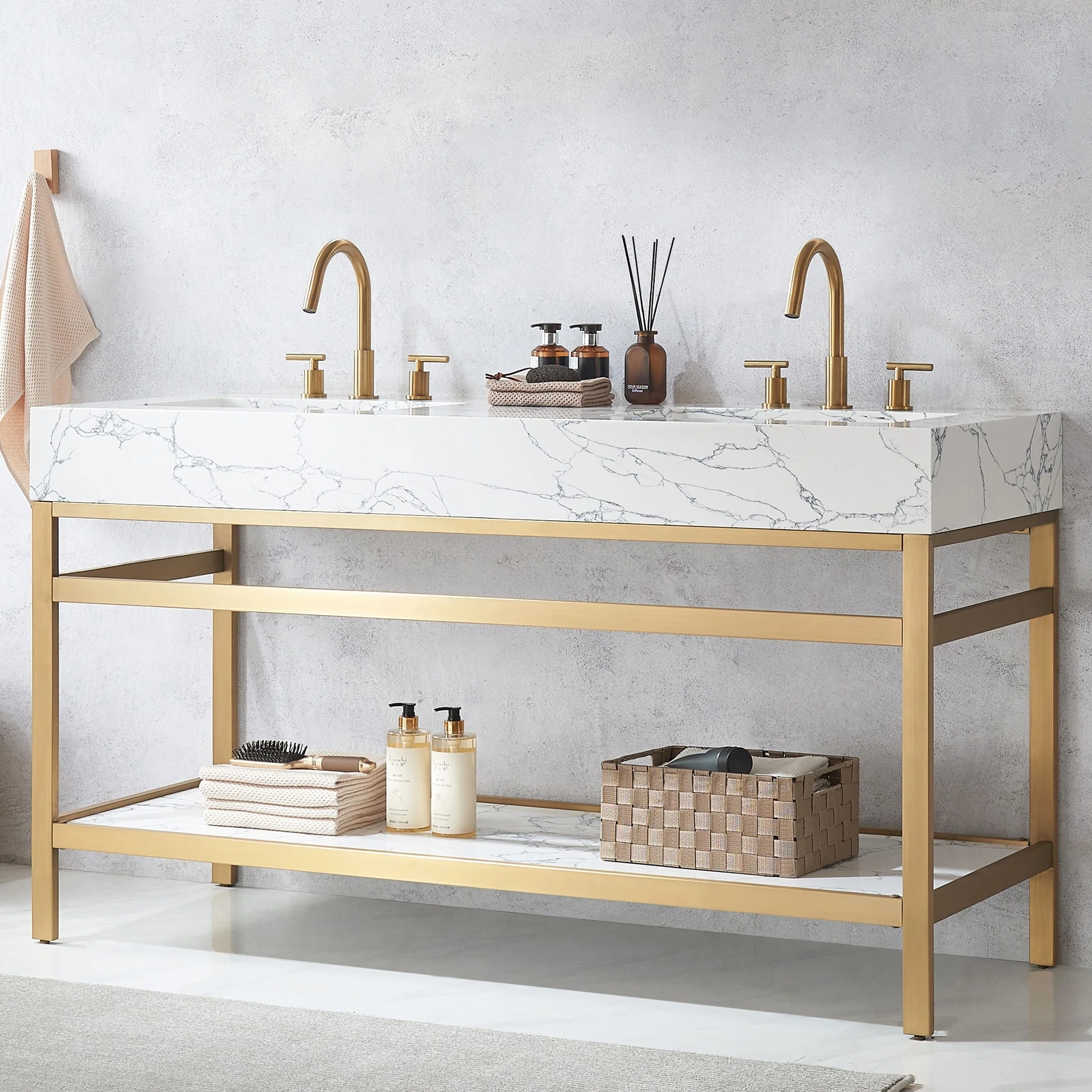 Ecija Bath Vanity, Metal Support with Composite Stone Top, no Mirror