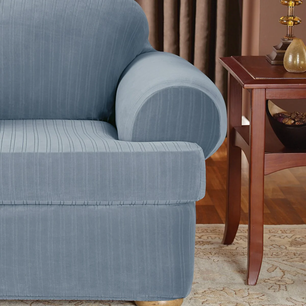 SureFit Stretch Pinstripe 2 Piece T Cushion Sofa Slipcover
