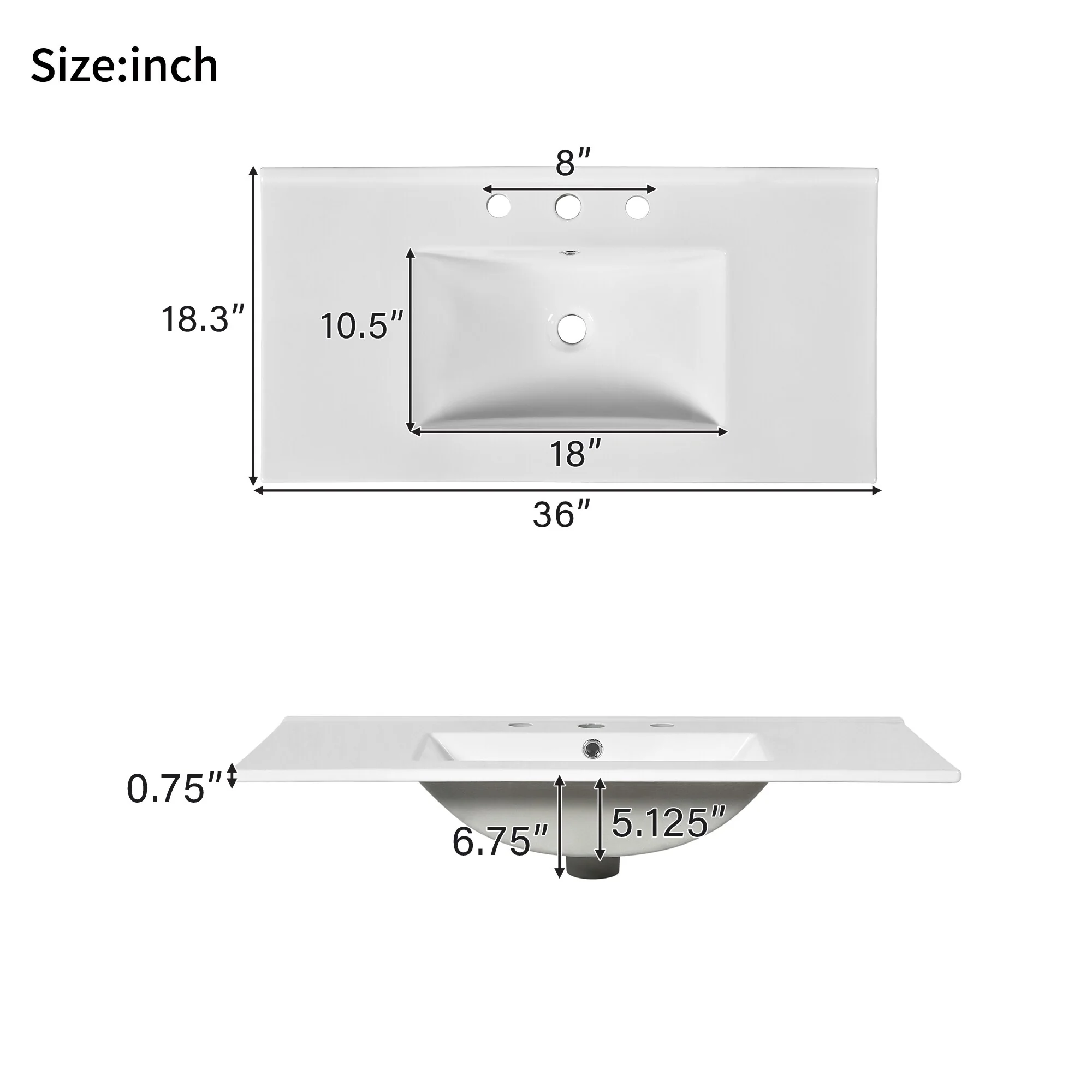 GDFStudio 36inch Bathroom Vanity with Ceramic Sink, Bathroom Storage Cabinet with 2 Drawers& Shelf