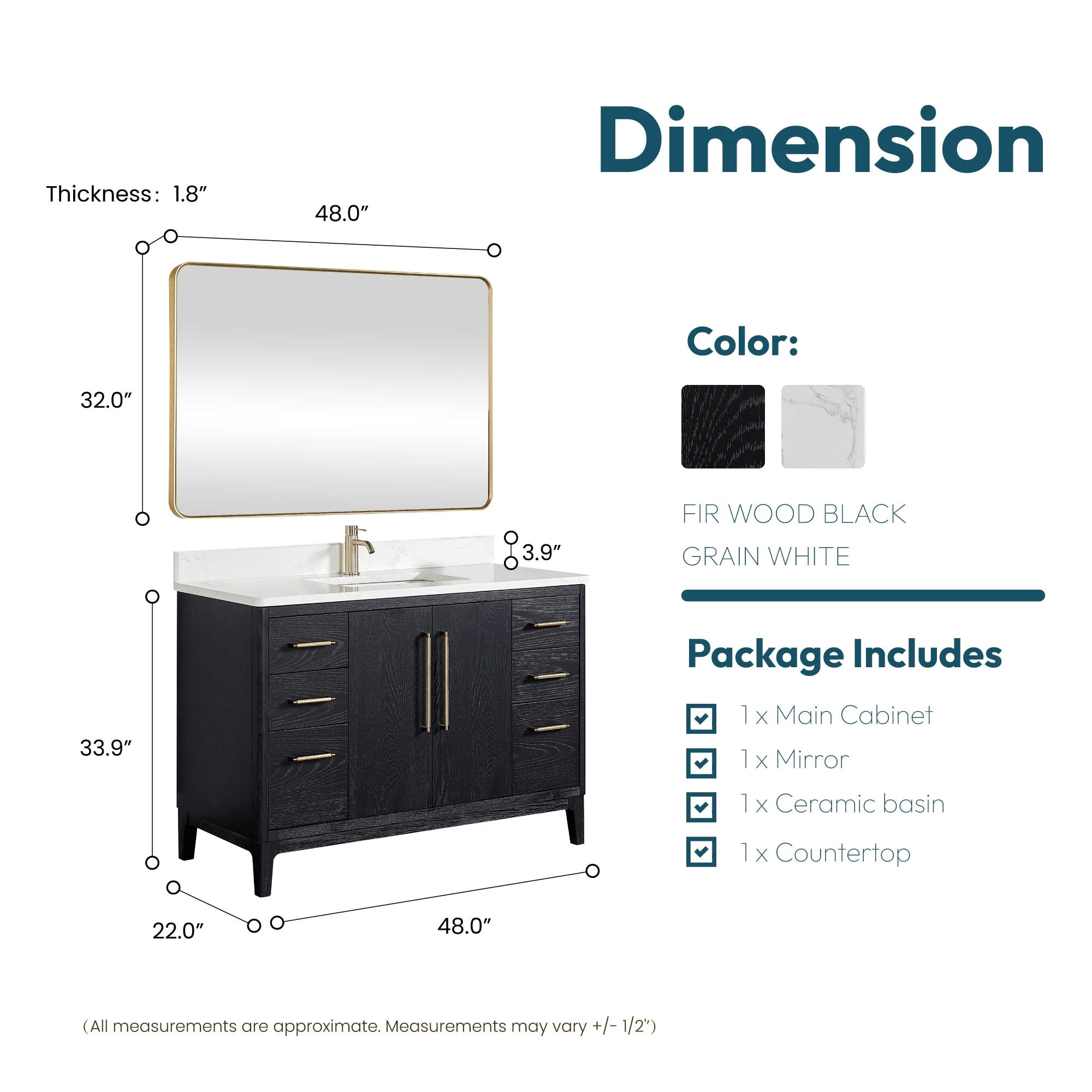 Gara Single Bath Vanity with Composite Stone Top and Mirror