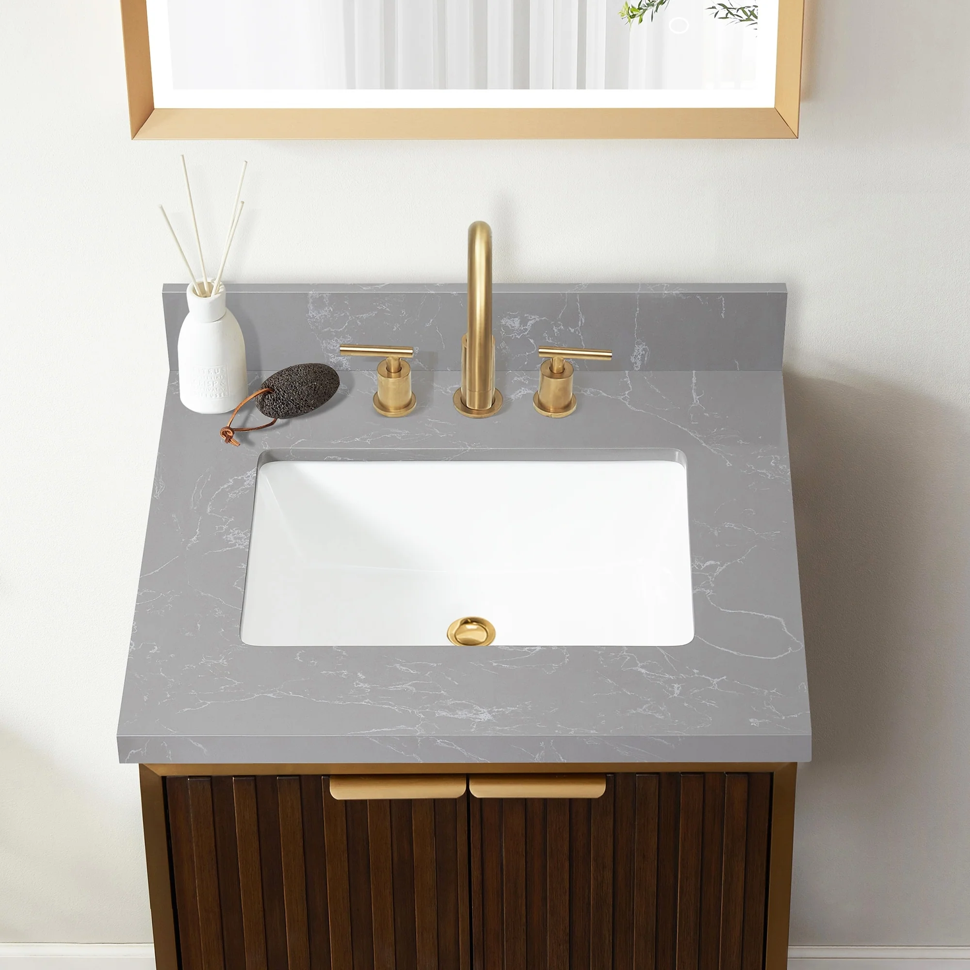 Jaen Composite Stone Vanity Top with White Rectangular Sink