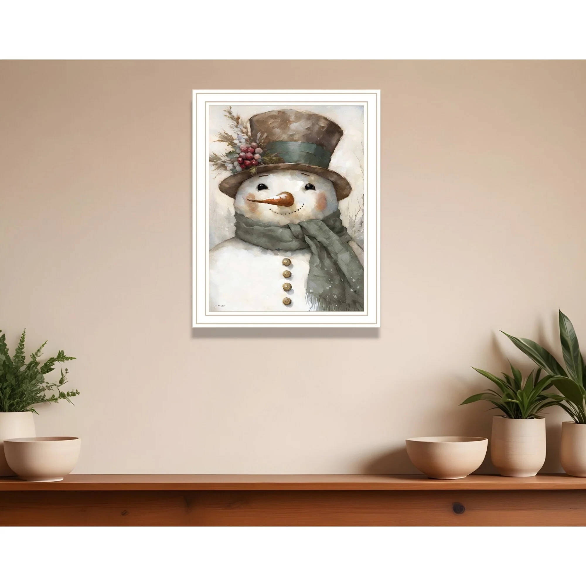 HomeRoots Old World Frosty The Snowman White Framed Wall Art