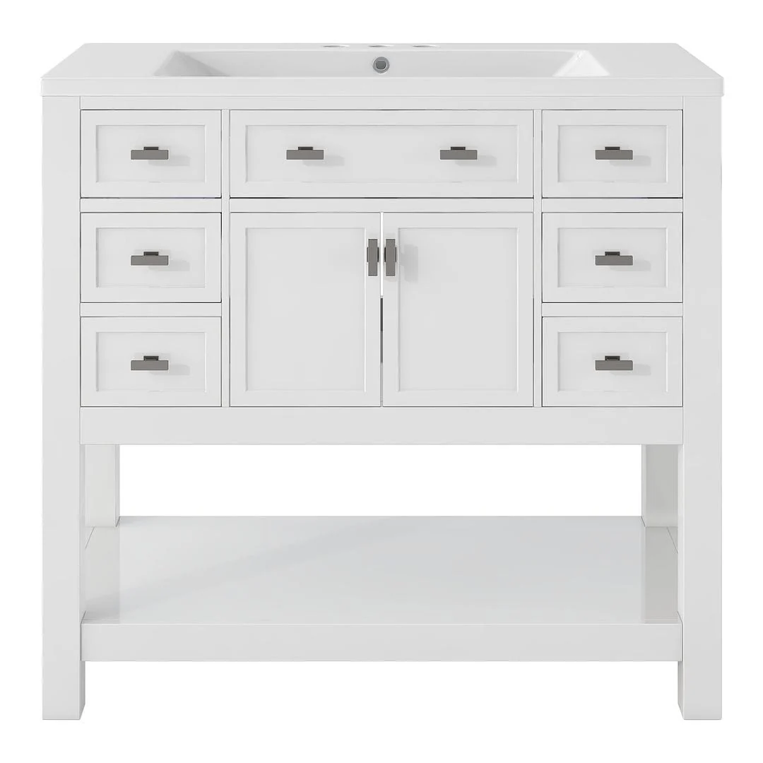 36'' Modern Bathroom Bathroom Vanity with Sink and 6 Drawers，2 Soft Closing Doors