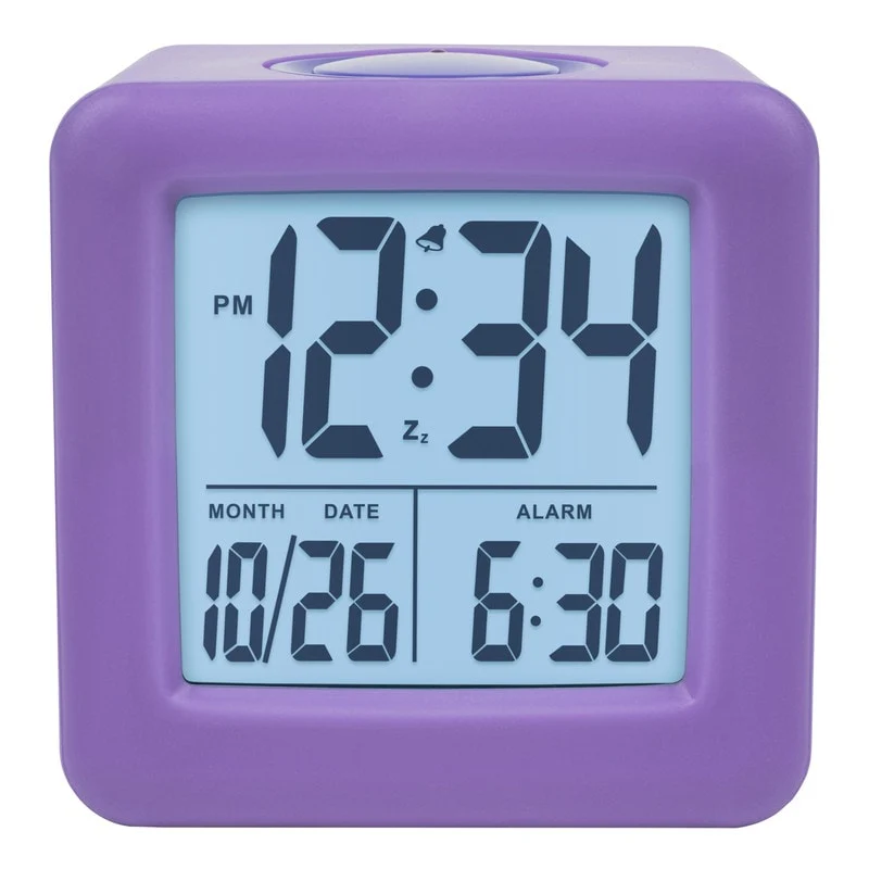 Equity by La Crosse Purple Soft Cube LCD Alarm Clock with Smart Light