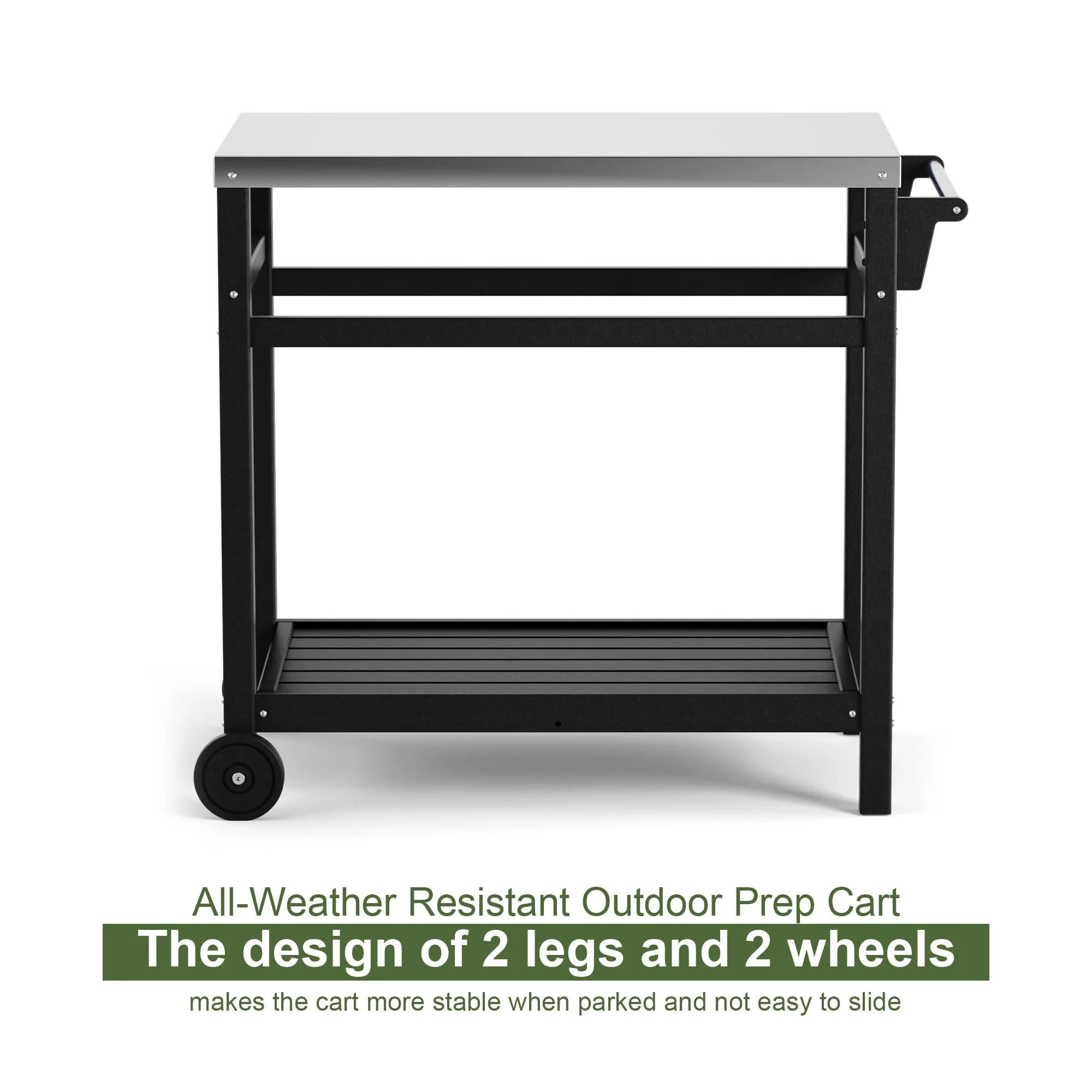 Outdoor Black Steel Movable Dining Cart Table for Patio Grilling