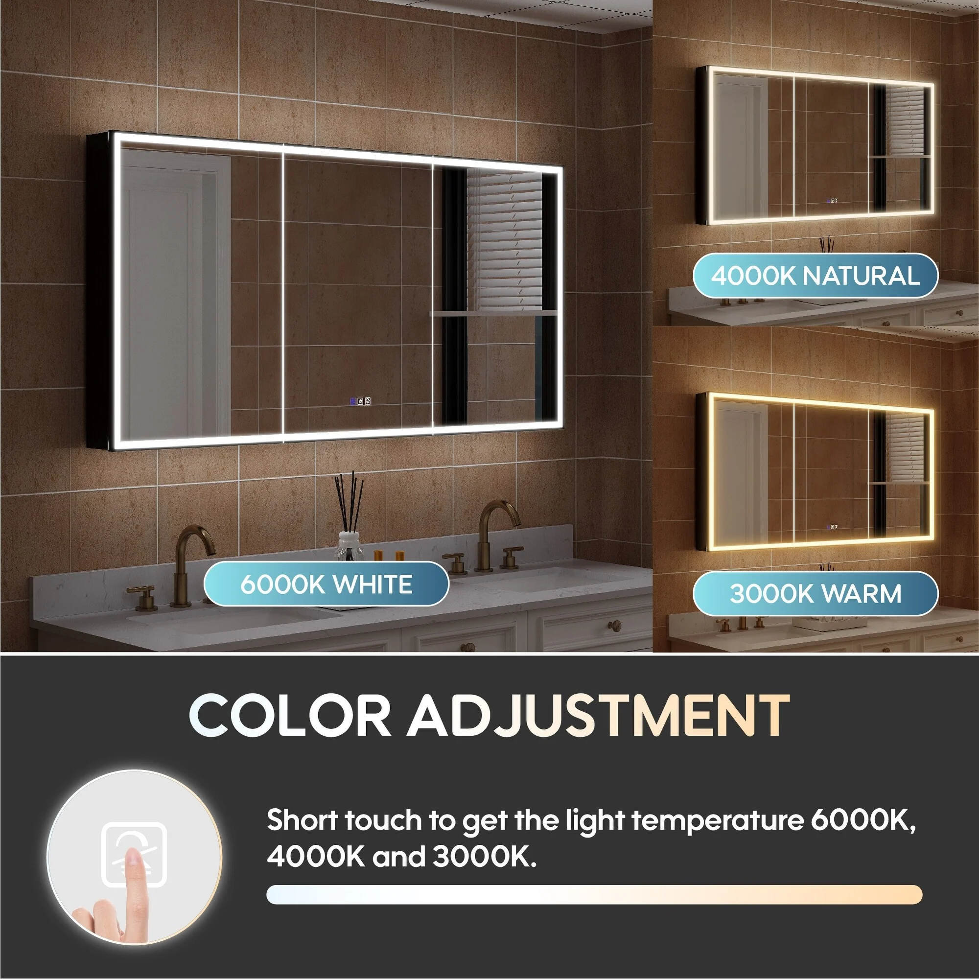 30'' H Recessed Or Surface Wall Mounted LED Mirror Cabinet With Mirror And Adjustable Shelves,Black Frame