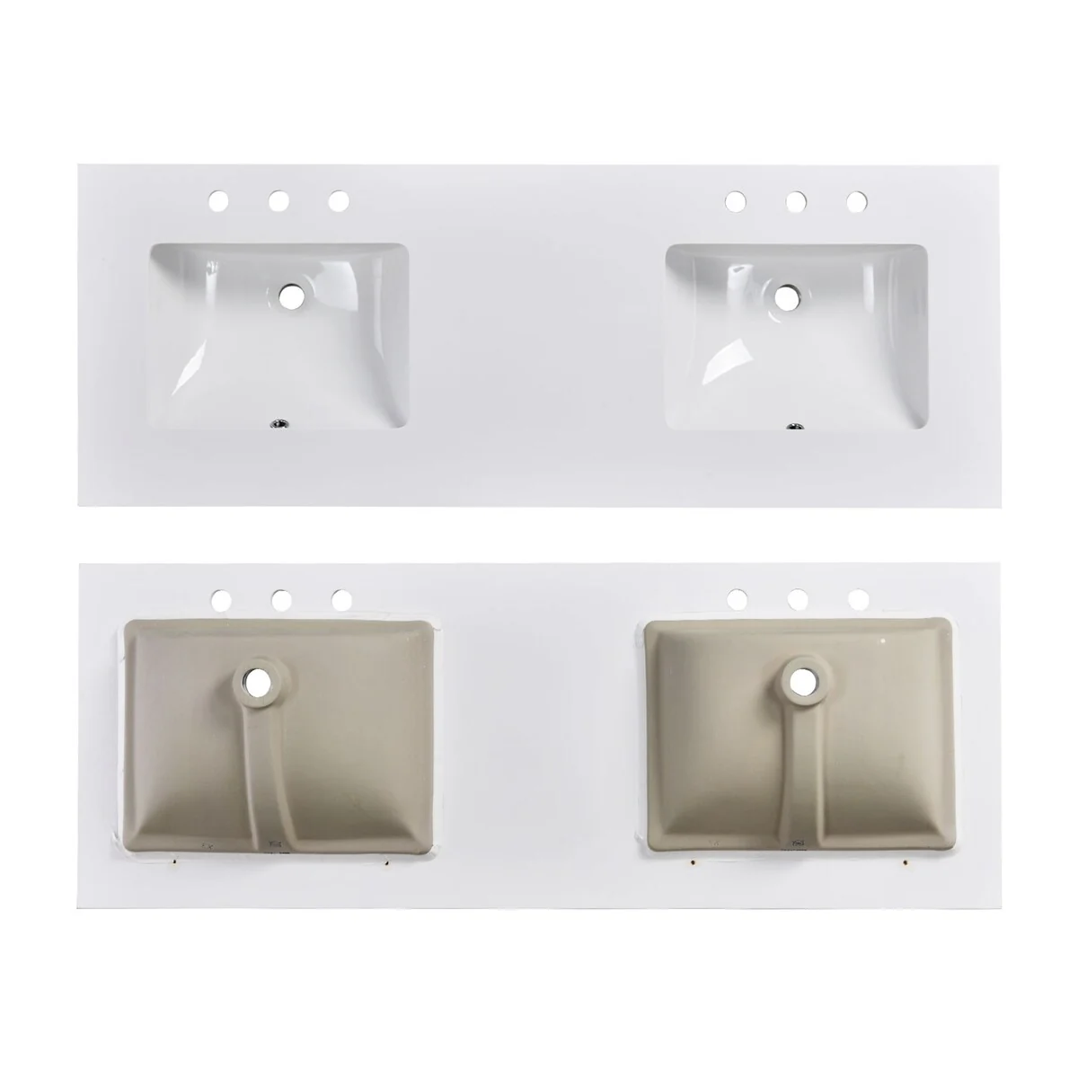 PROOX 60 inch Culture Marble Bath Solid White Vanity top with Double Rectangular Sink