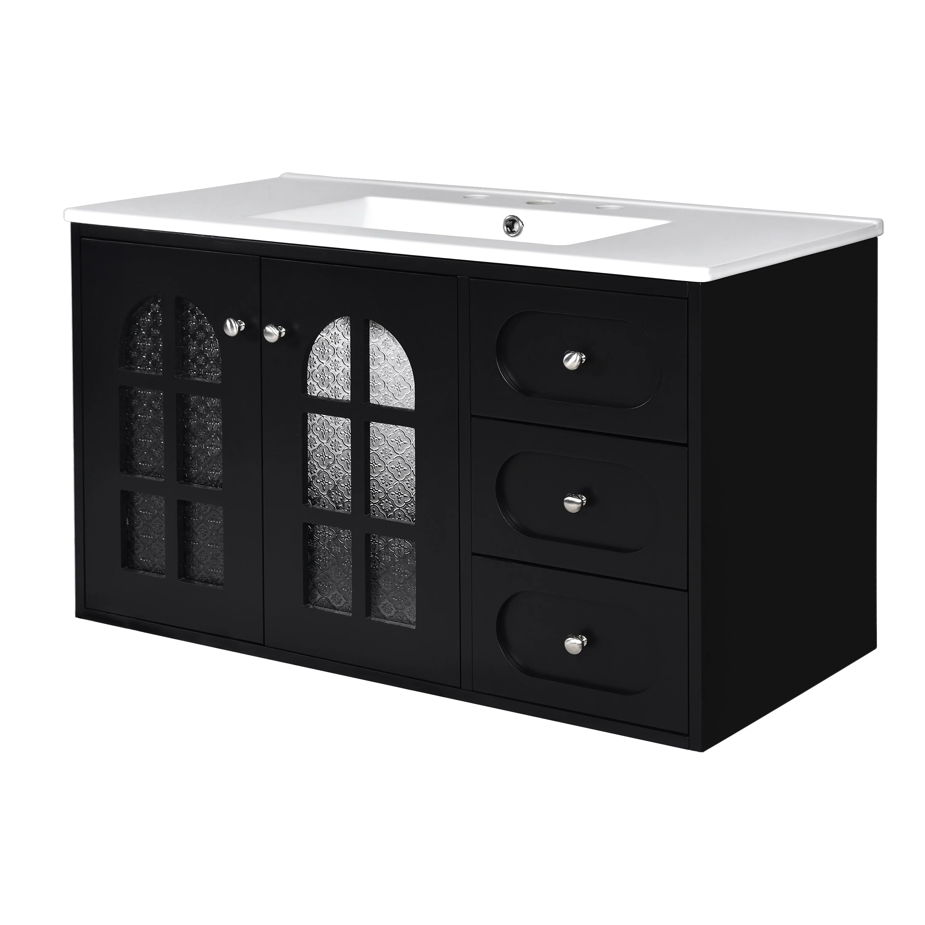 GDFStudio 36 Inch Floating Bathroom Vanity with Ceramic Sink, Wall Mounted Bathroom Cabinet with 3 Drawers