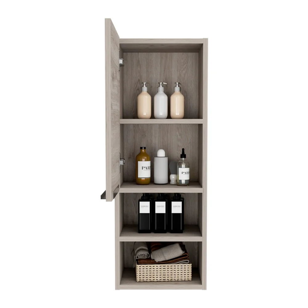 Modern Wood Medicine Cabinet, Compact Bathroom Medicine Cabinet with 1 Door and Open Shelves, 32.08 
