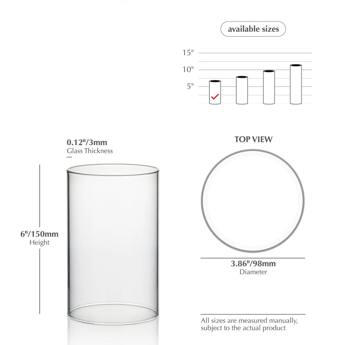 Clear Glass Cylinder Hurricane Chimney Tube, Candle Cover - 1 Piece