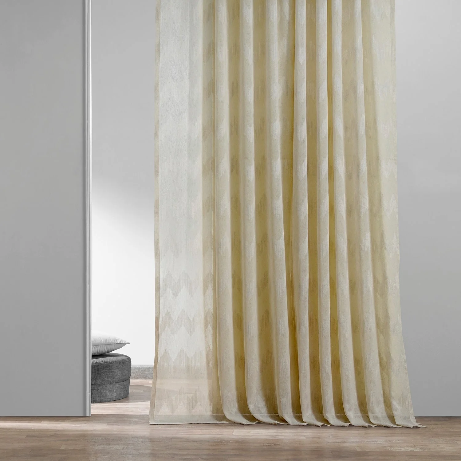 Exclusive Fabrics Sirius Beige Patterned Faux Linen Sheer Rod Pocket Curtain (1 Panel)