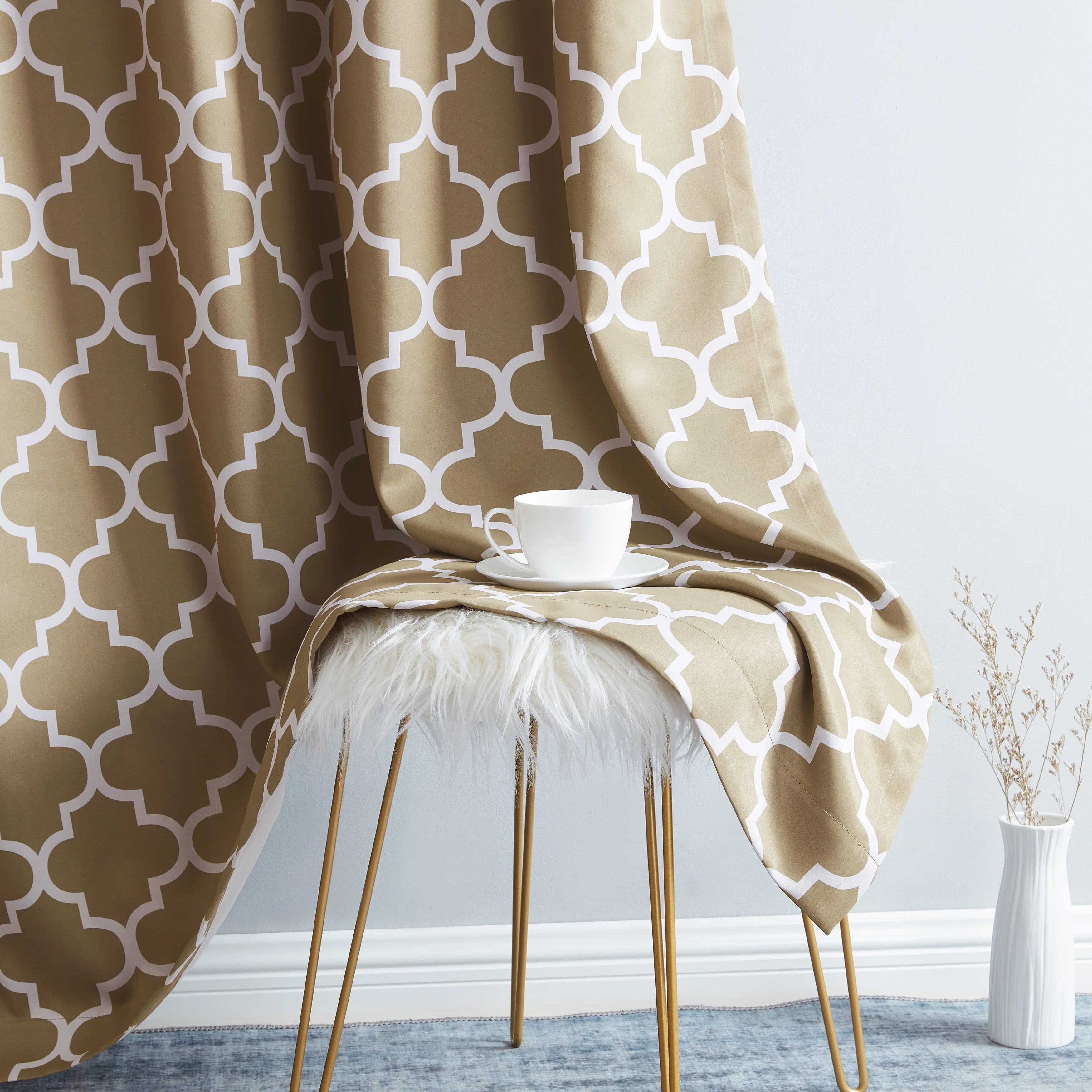 HLC.me Lattice Geometric Blackout Thermal Privacy Room Darkening Grommet Window Drapes Curtain Panels - Set of 2