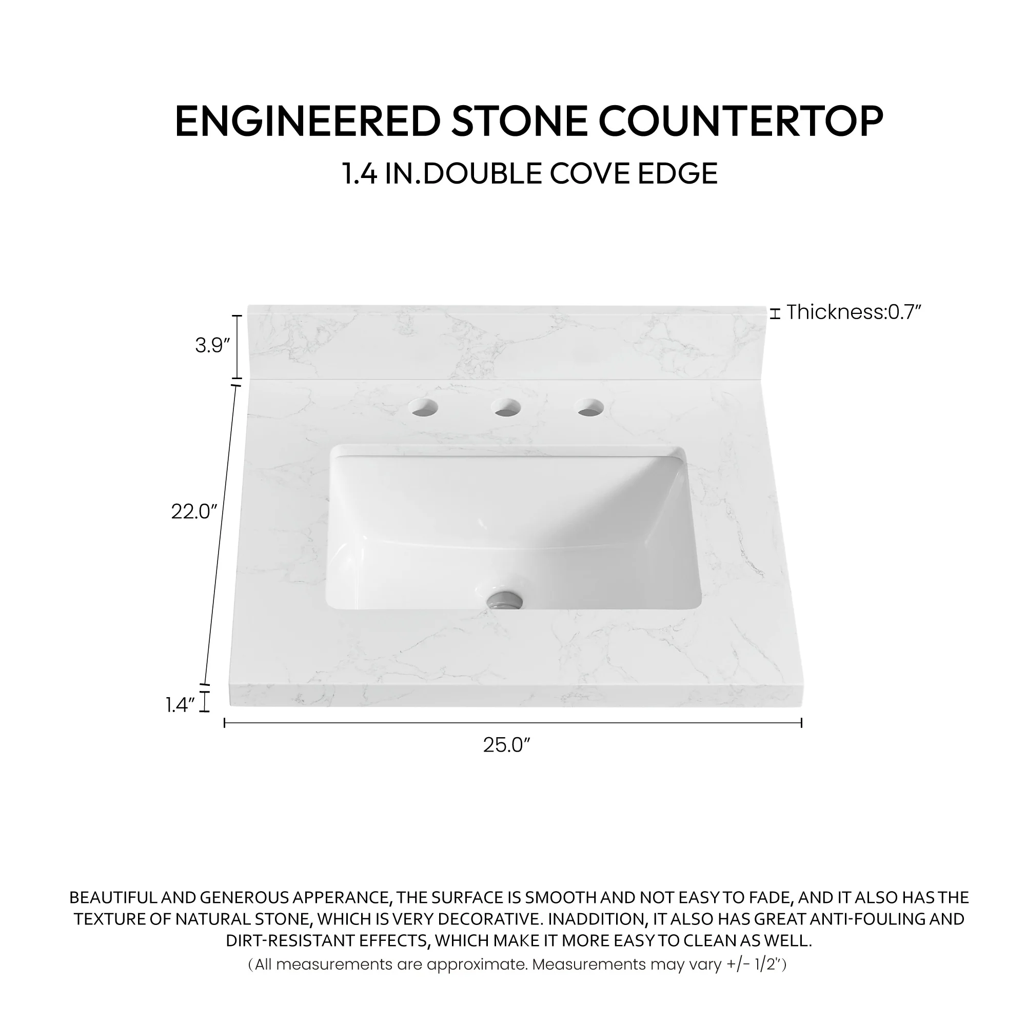 Jaen Composite Stone Vanity Top with White Rectangular Sink