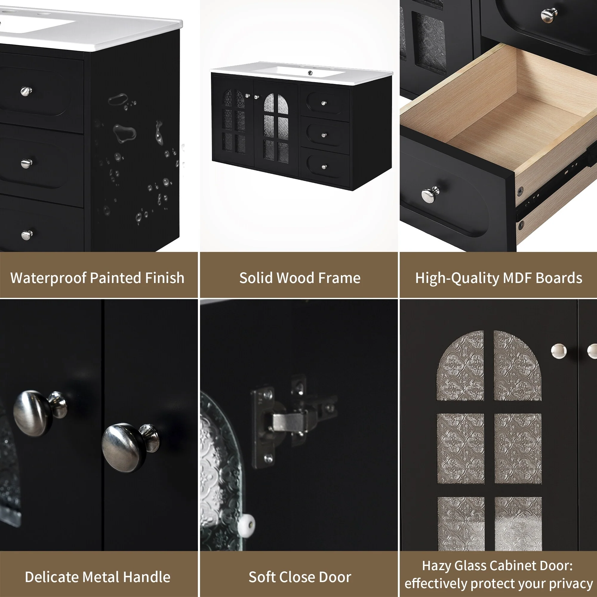 GDFStudio 36 Inch Floating Bathroom Vanity with Ceramic Sink, Wall Mounted Bathroom Cabinet with 3 Drawers