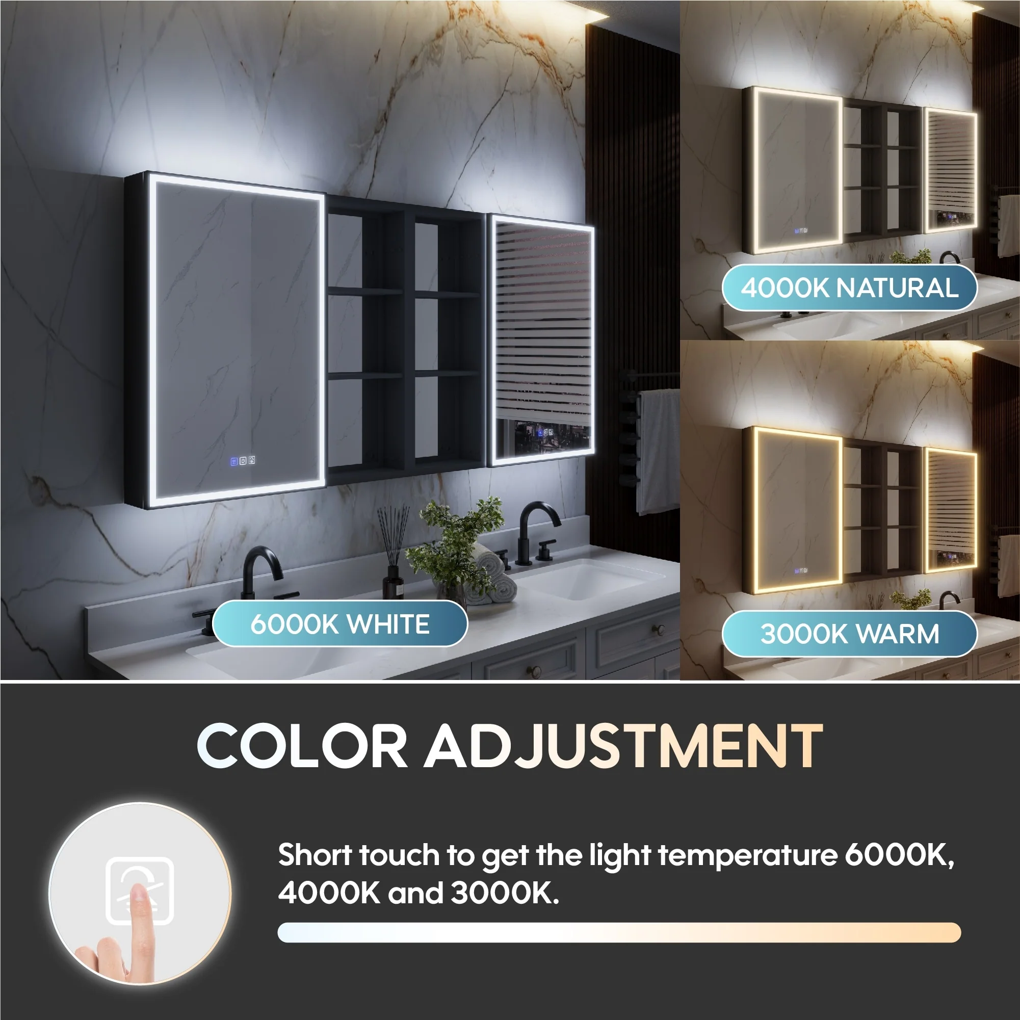 30 in. H Recessed or Surface Wall Mounted LED Mirror Cabinet With Black Side Cabinet