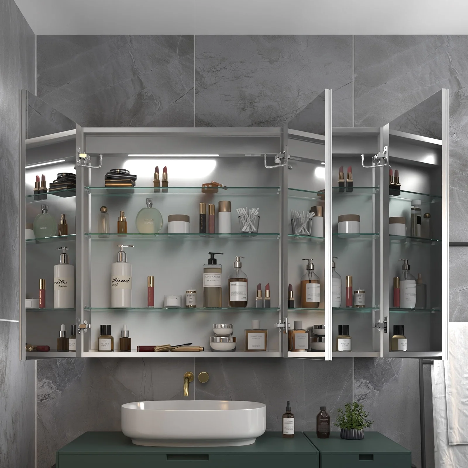 ExBrite Led Lighted Medicine Cabinet Recessed or Surface with Mirrors