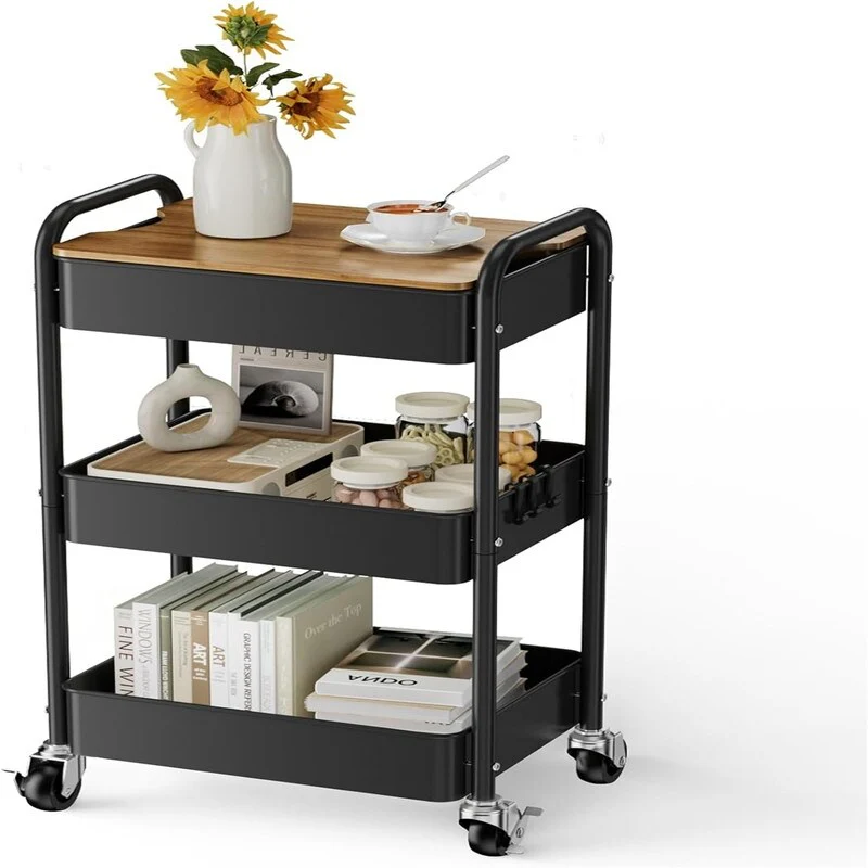 3 Tier Rolling Cart with Table top Metal Utility Cart - 16.5
