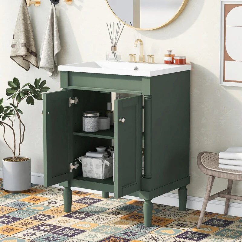 24'' Bathroom Vanity with Top Sink: Modern 2-Tier Storage Cabinet, Single Sink, Large Shelves