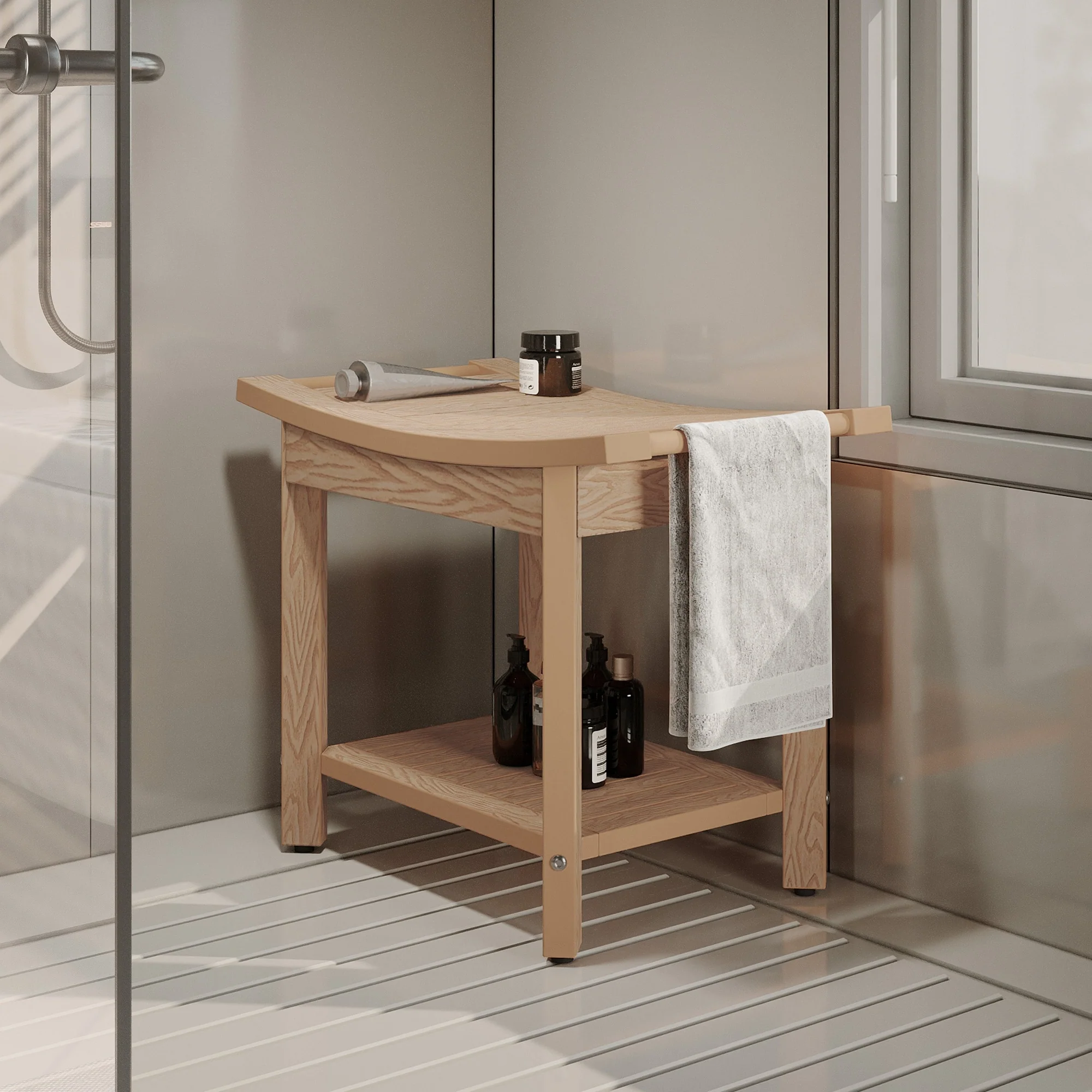 Plastic Shower Stool with Handles Storage Shelf Water Resistant & Non-Slip Shower Seat