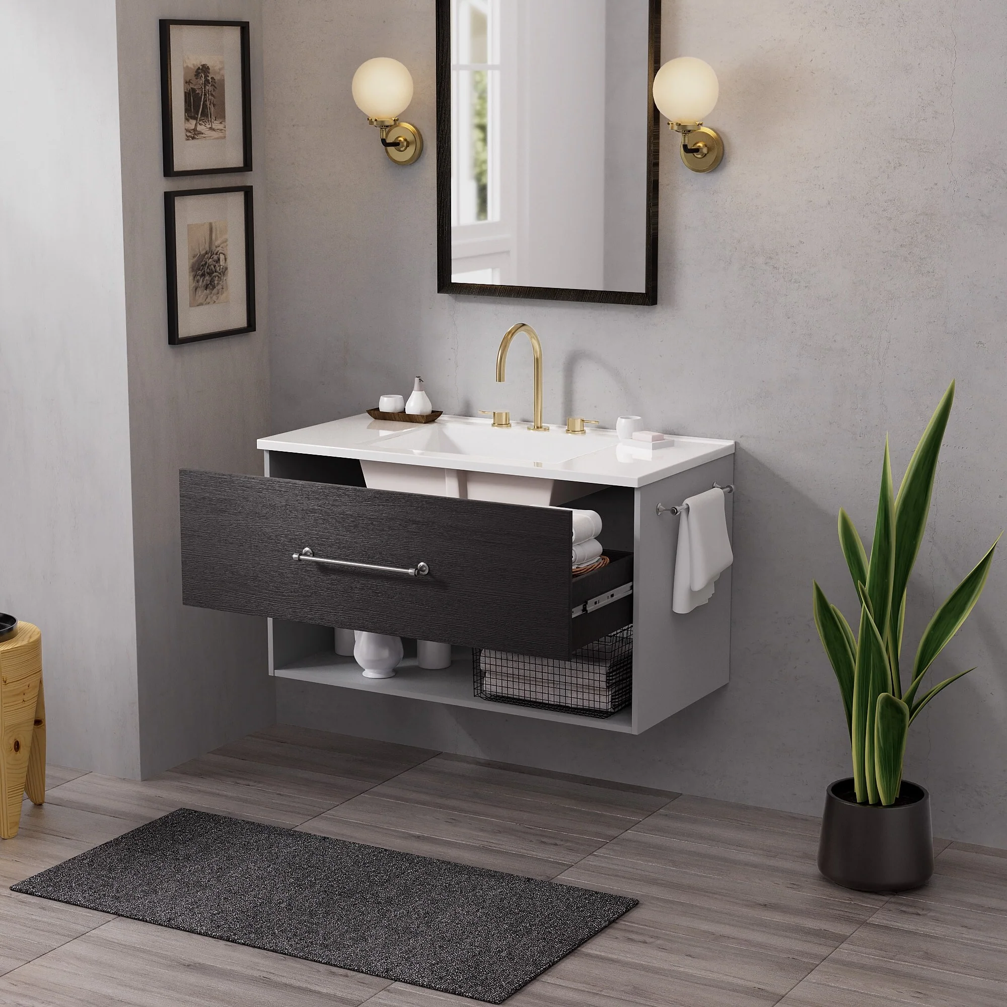 36-Inch Minimalist MDF Bathroom Vanity with Sink – Sleek and Simple Design for Modern Spaces