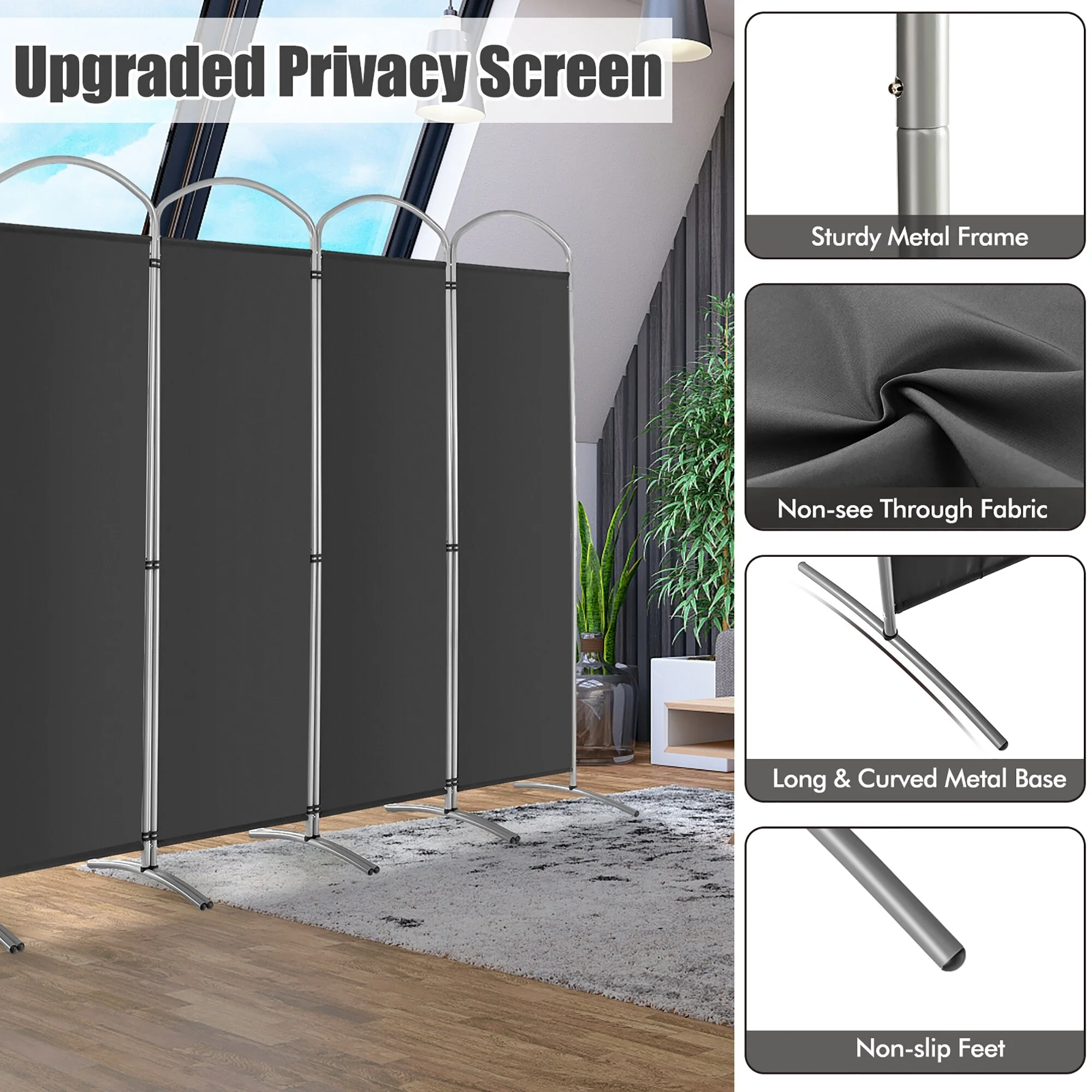 Costway 6 Panels Folding Privacy Screen 6 Ft Tall Fabric Privacy