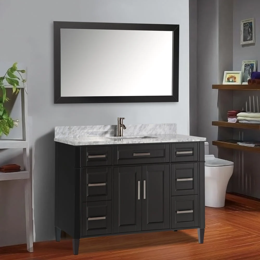 Vanity Art 60-Inch Single Sink Bathroom Vanity Set Carrara Marble Stone Top 7 Drawers 1 Shelf Undermount Sink with Free Mirror