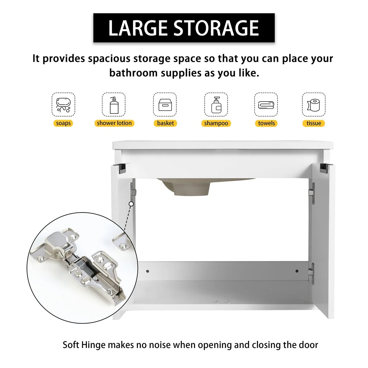 24/ 48 inch Wall Mounted Bathroom Vanity Set in White with Integrated Resin Sink