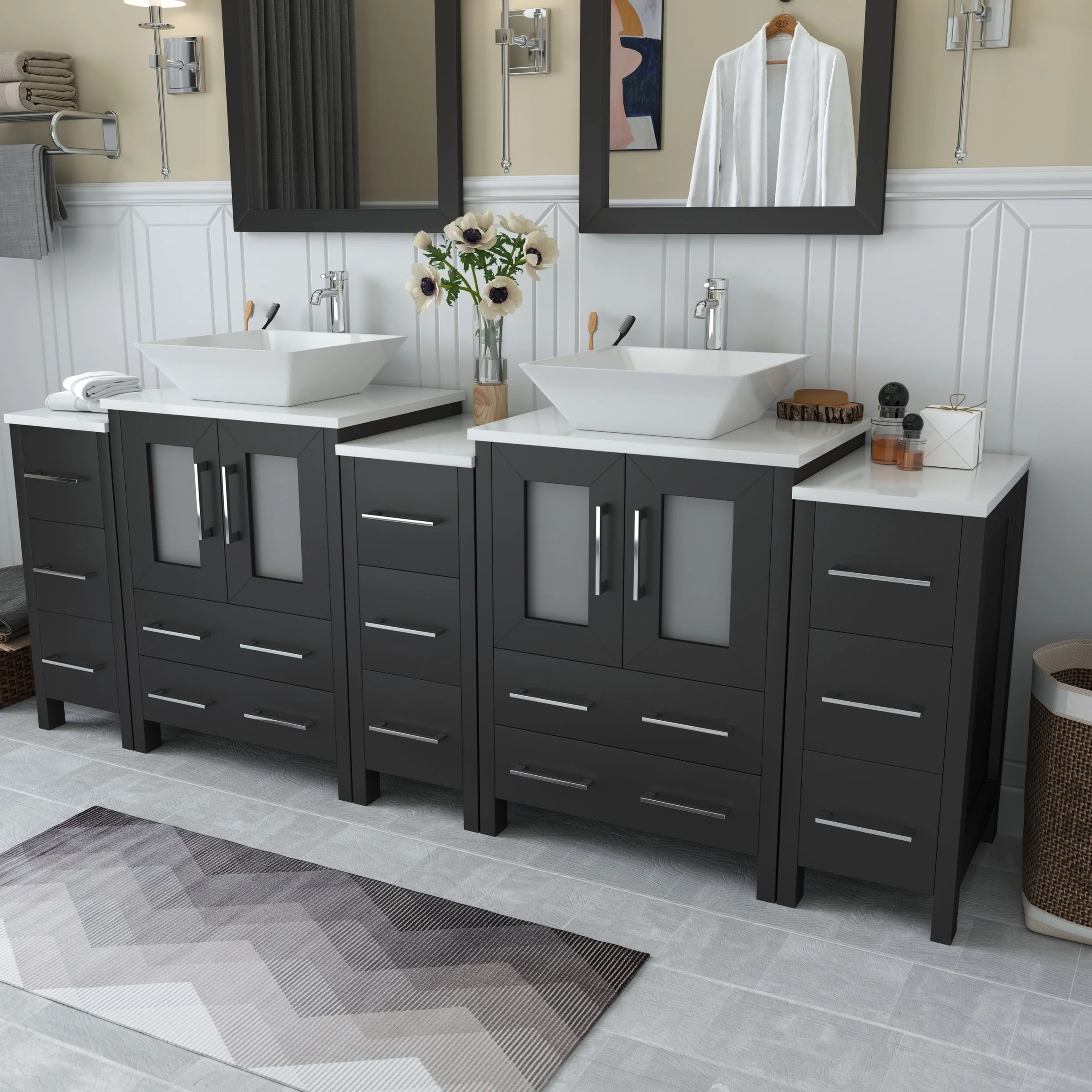 Vanity Art 84-Inch Double Sink Bathroom Vanity Set with Engineered Marble Top and Free Mirror - 84 W X 18.5 D X 31.1 H