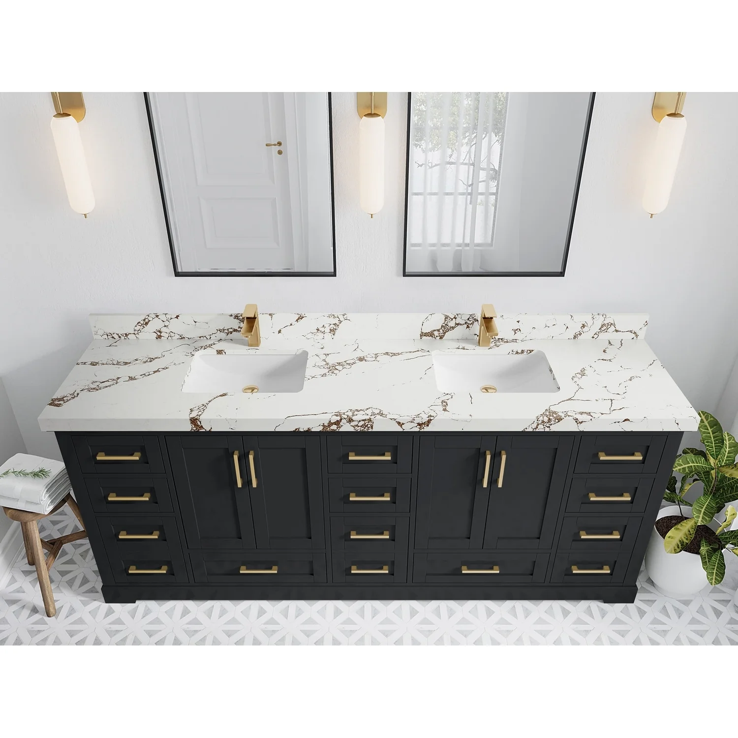 Willow Collection 84 in W x 22 in D x 36 in H Boston Double Bowl Sink Bathroom Vanity with Countertop