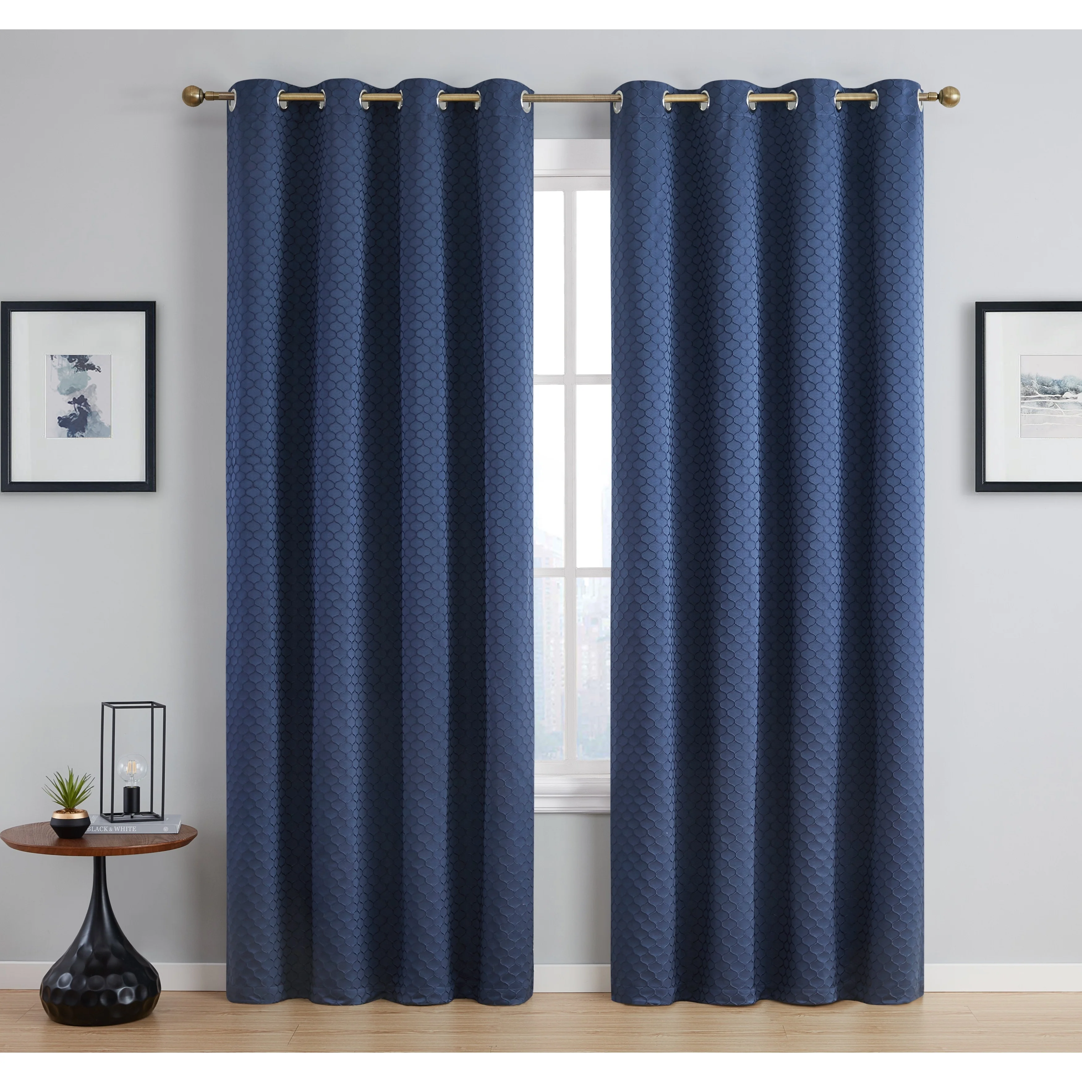 HLC.me Sienna Pattern 100% Complete Blackout Thermal Insulated Double Layer Window Curtain Grommet Panels, Set of 2