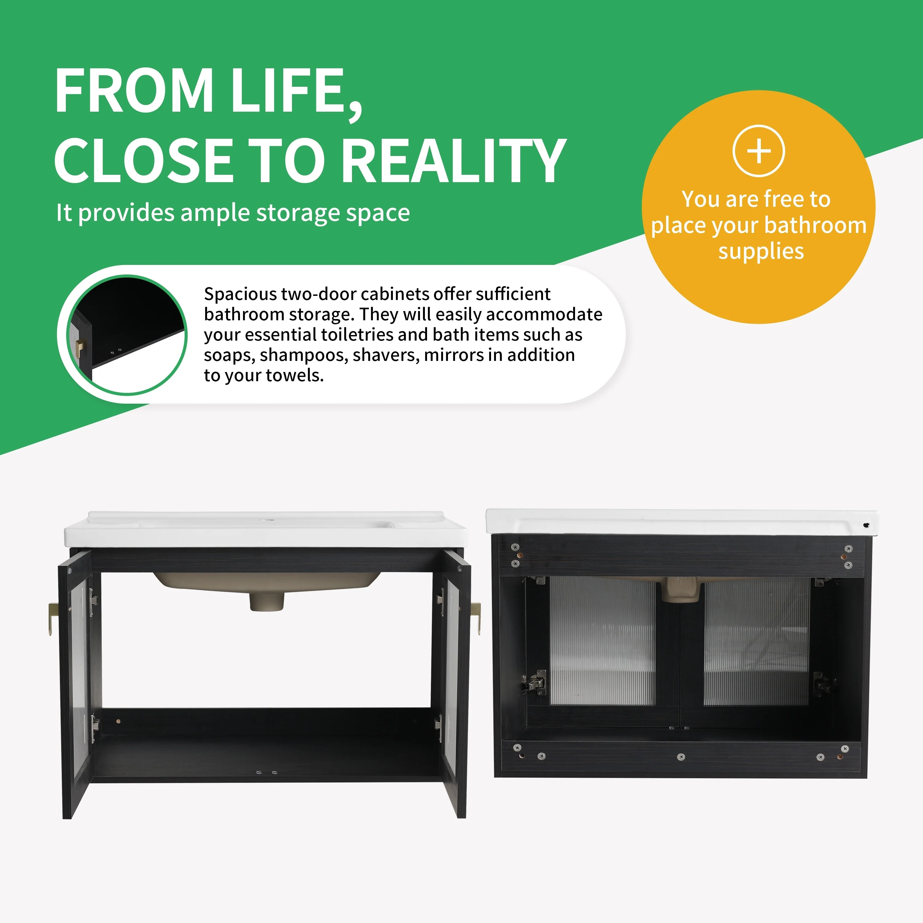 BNK 28/ 32/36/40 Inch Single Sink Bathroom Vanity with Soft Close Door, Modern Floating Vanity