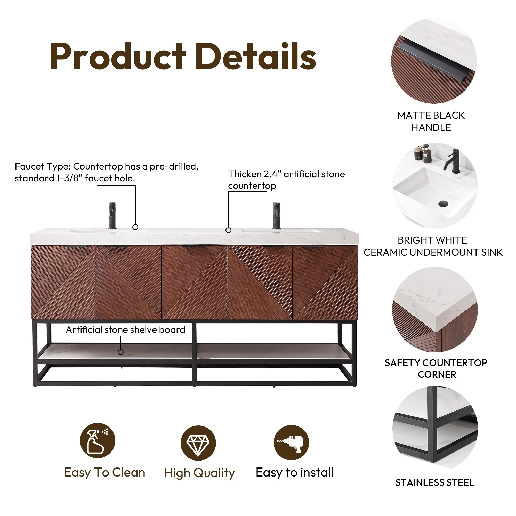 Mahon Double Bath Vanity with Composite Stone Top without Mirror