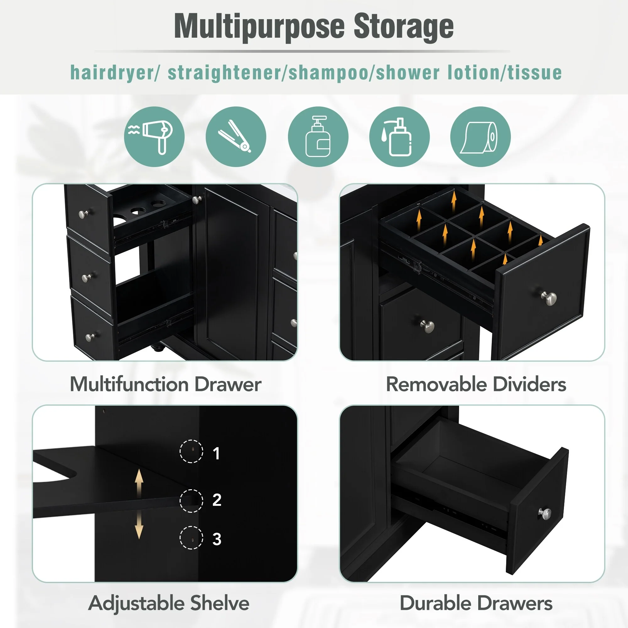 Bathroom Vanity with Sink, Bathroom Vanity Cabinet with 4 Drawers and 1 Door, Storage Cabinet with Adjustable Shelves