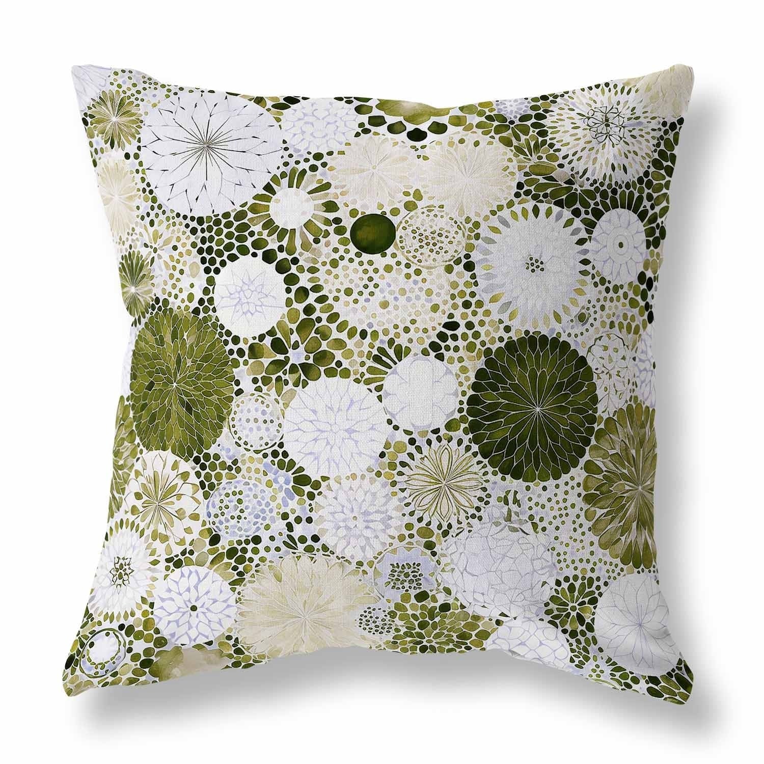 Cream And Green Crystal Drift Indoor/Outdoor Throw Pillow Zipper