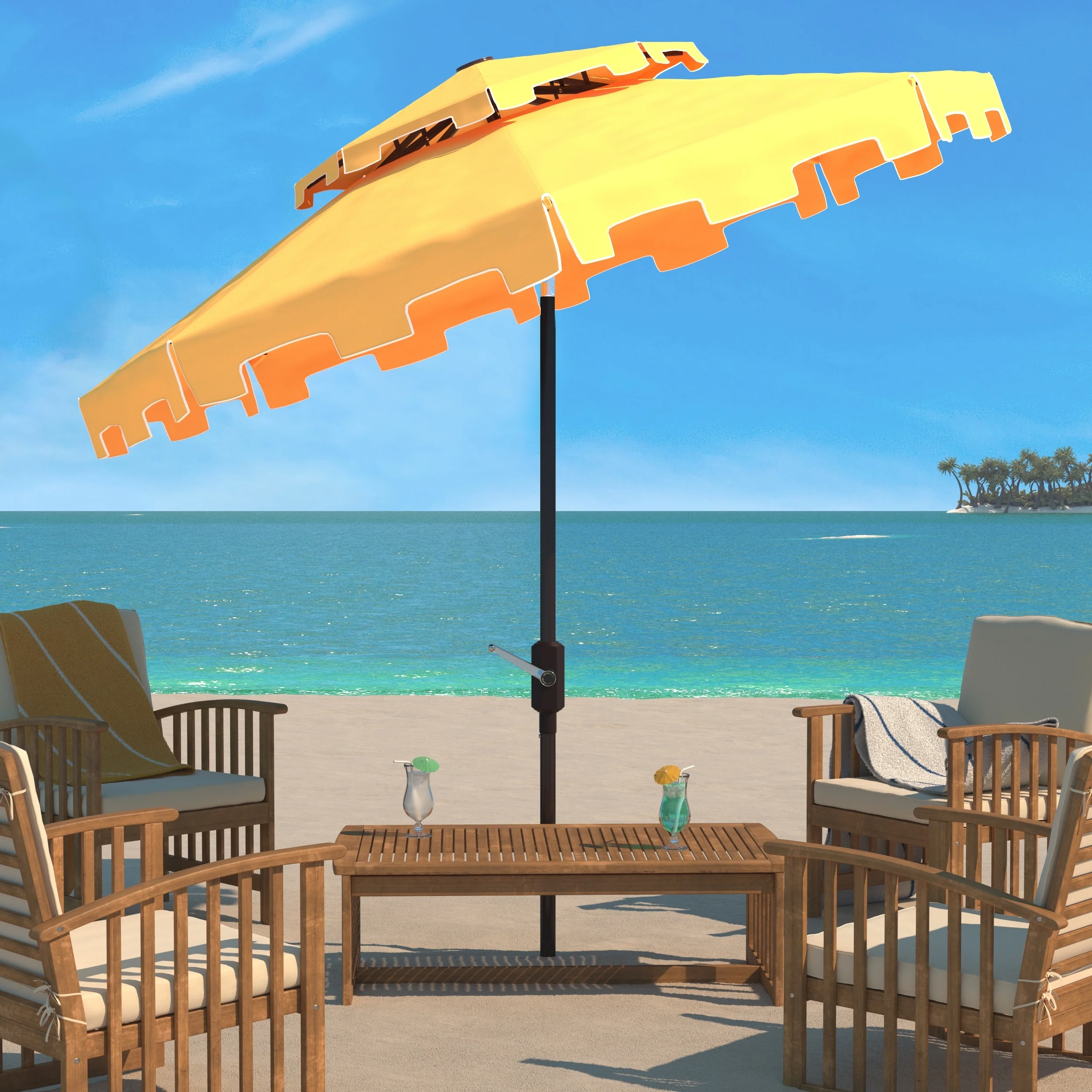 SAFAVIEH Outdoor Living Zimmerman 9Ft Double Top Market Umbrella, Base Not Included