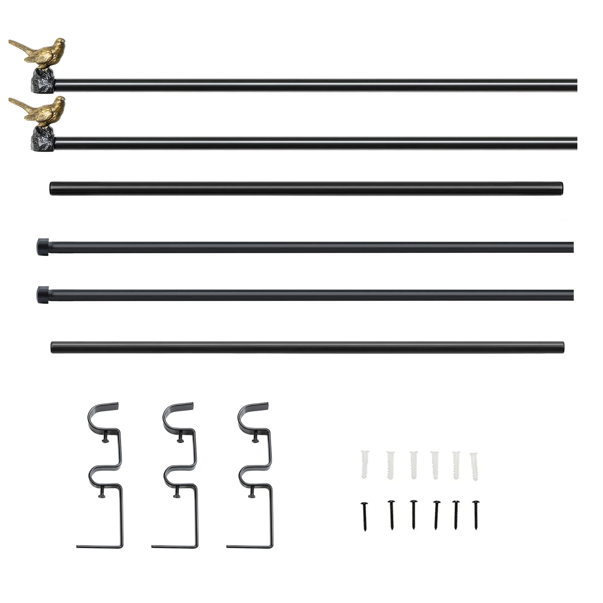 MERIVILLE 1-Inch Diameter Double Window Curtain Rod, Bird Finials