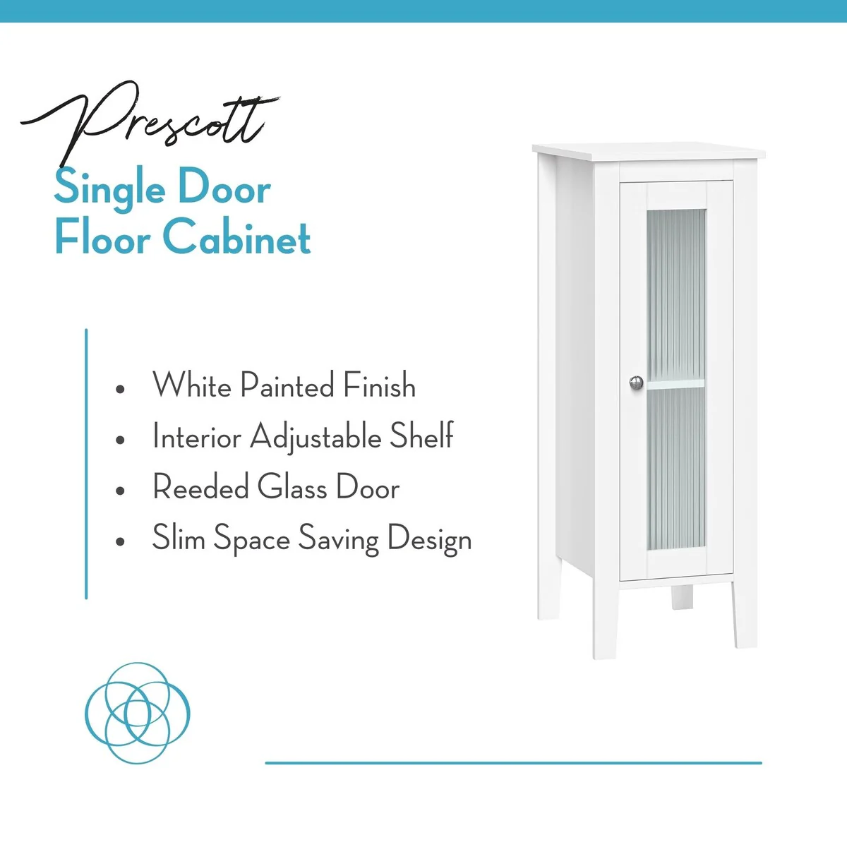 RiverRidge Prescott Single Door Narrow Bathroom and Laundry Storage Cabinet and Organizer with Adjustable Shelves - White