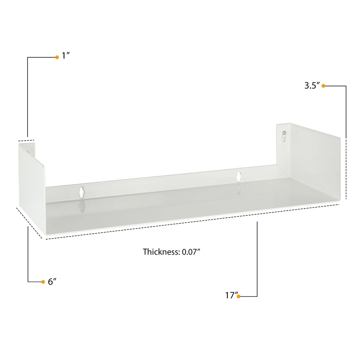 Wallniture Bali U Shape Floating Shelf White Metal Bookshelf White Wall Mount Shelving